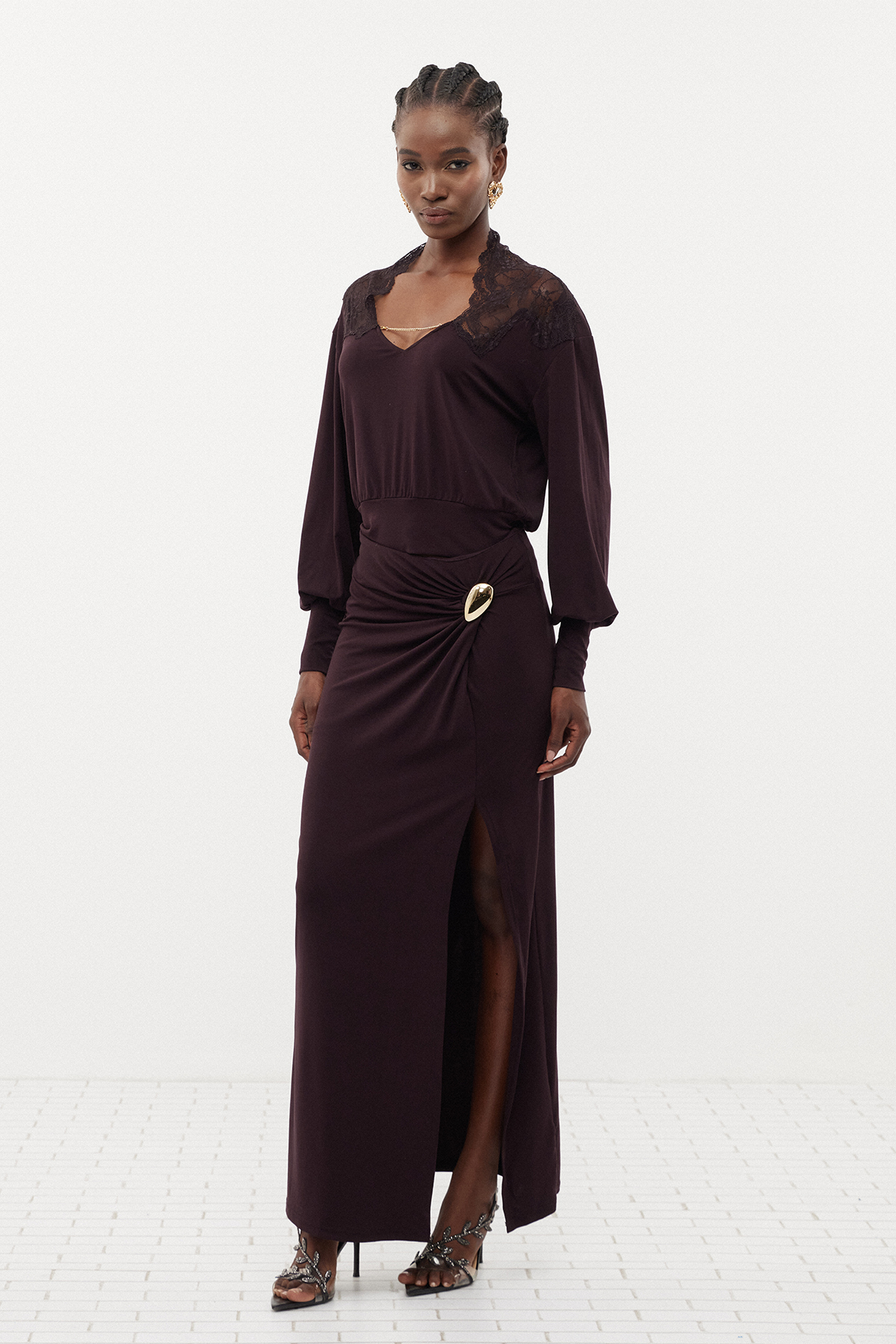 Ermira Lace Ruch Split Skirt Set