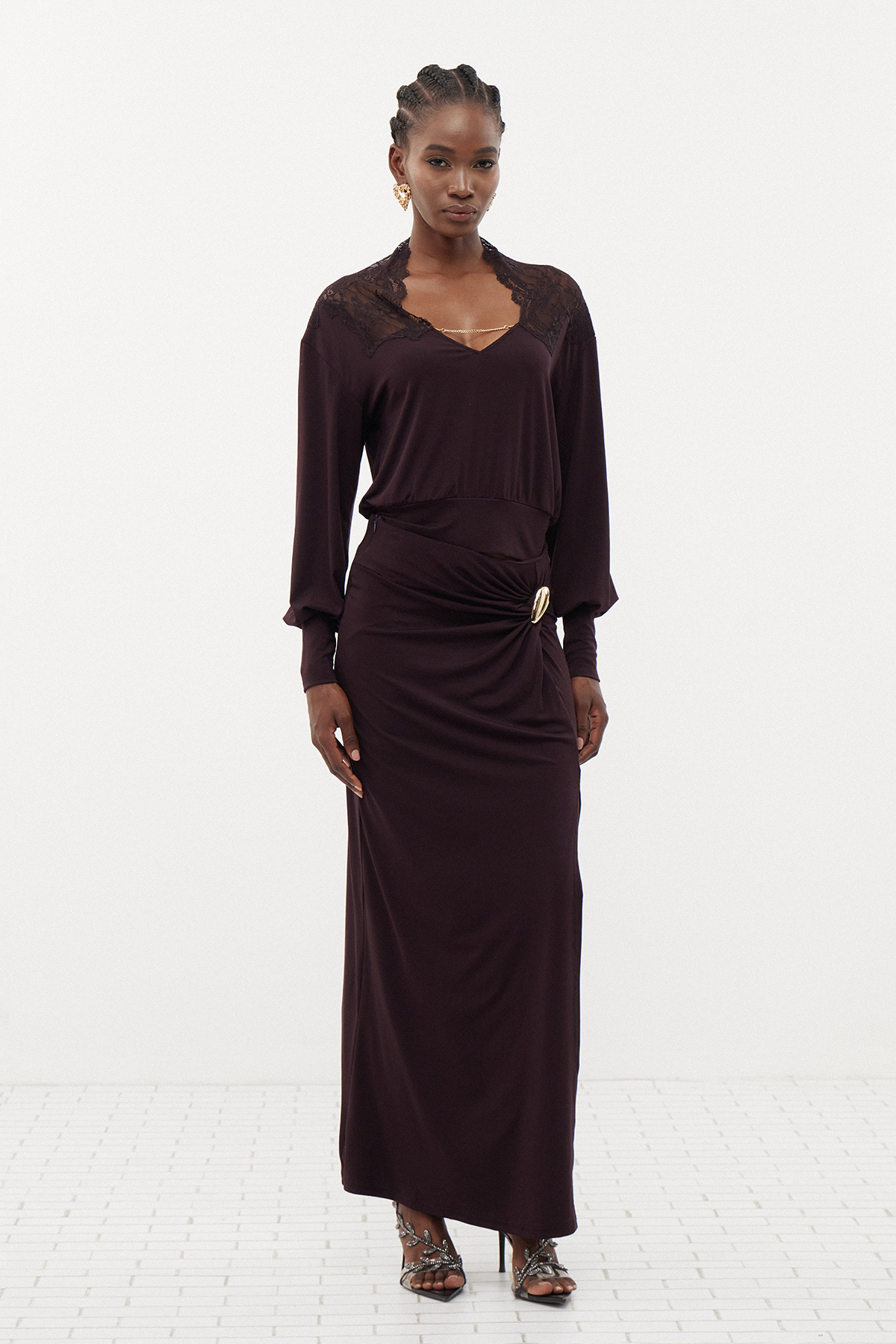 Ermira Lace Ruch Split Skirt Set