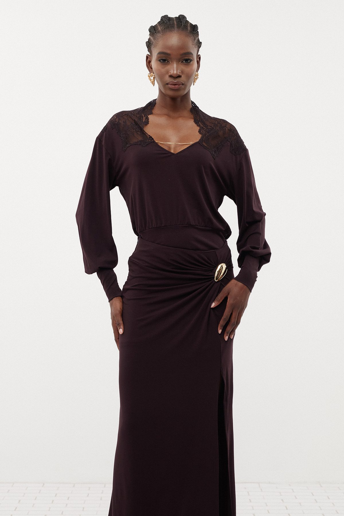 Ermira Lace Ruch Split Skirt Set