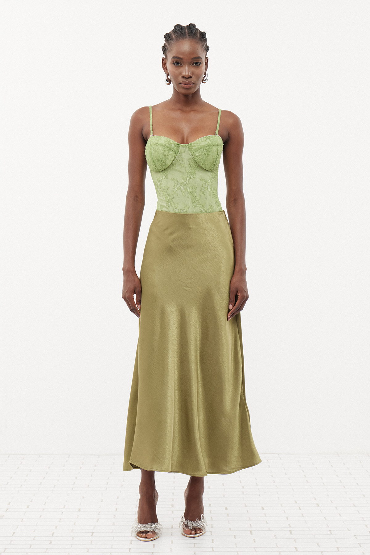 Ermo Lace Satin Corset Skirt Set