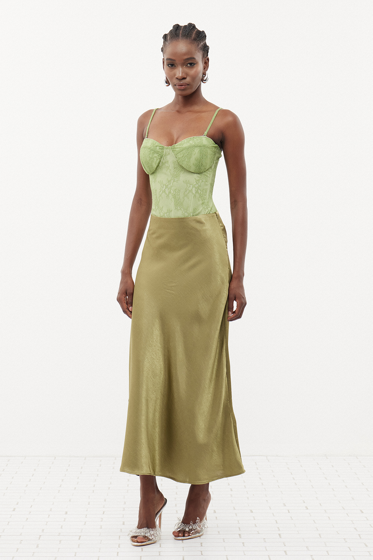 Ermo Lace Satin Corset Skirt Set