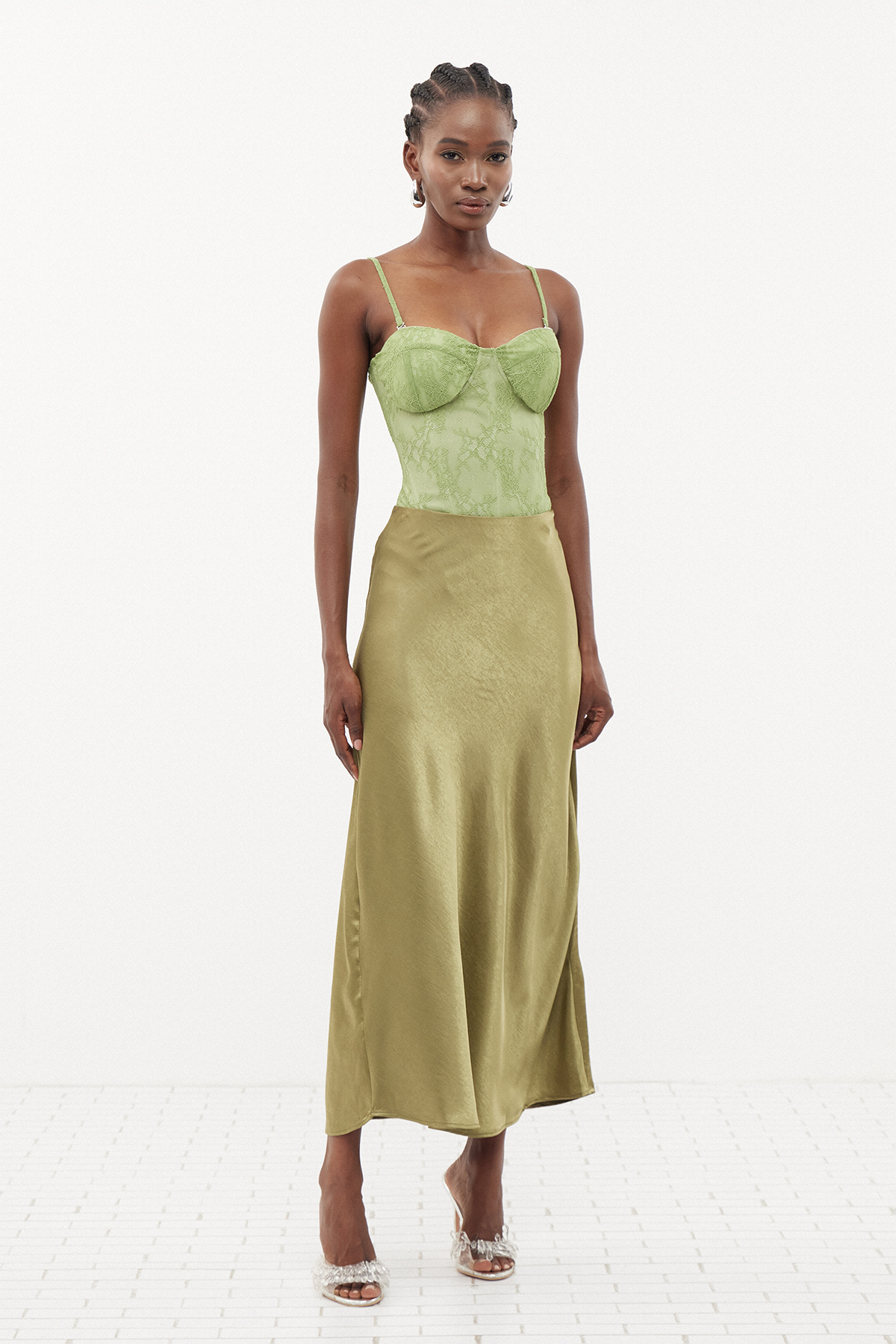 Ermo Lace Satin Corset Skirt Set