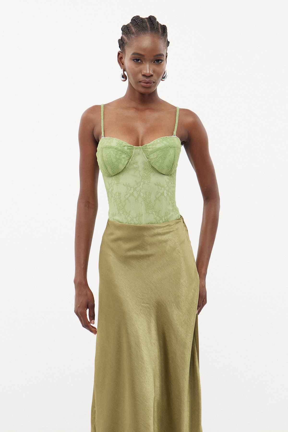 Ermo Lace Satin Corset Skirt Set