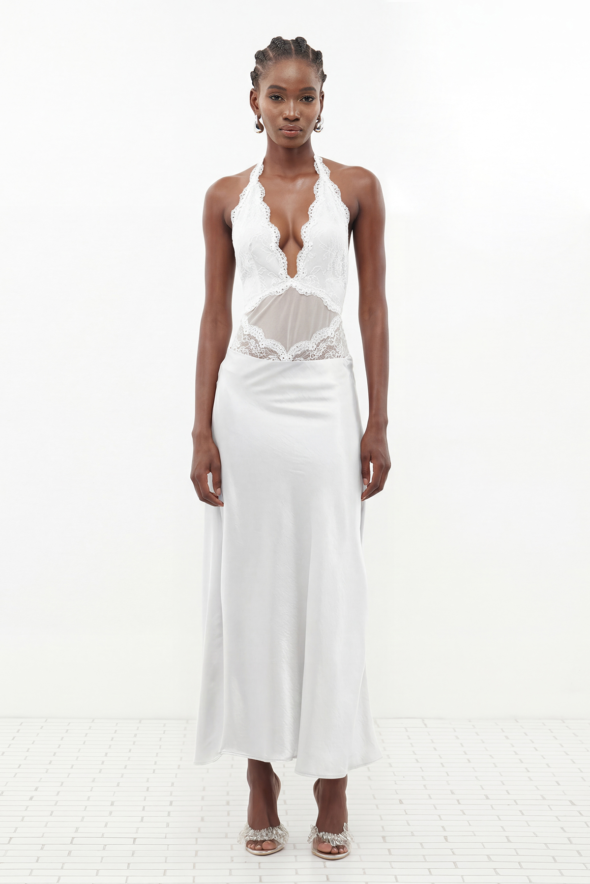 Ermolai Halter Neck Lace Bodysuit In White