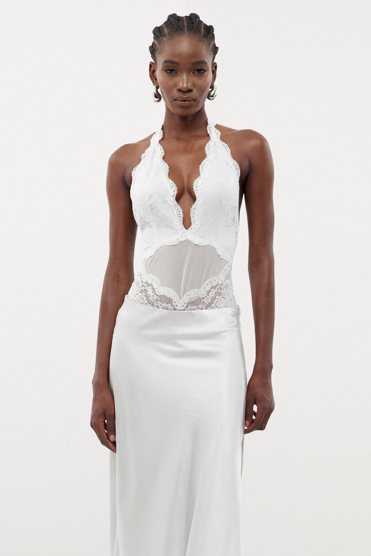 Ermolai Halter Neck Lace Bodysuit In White