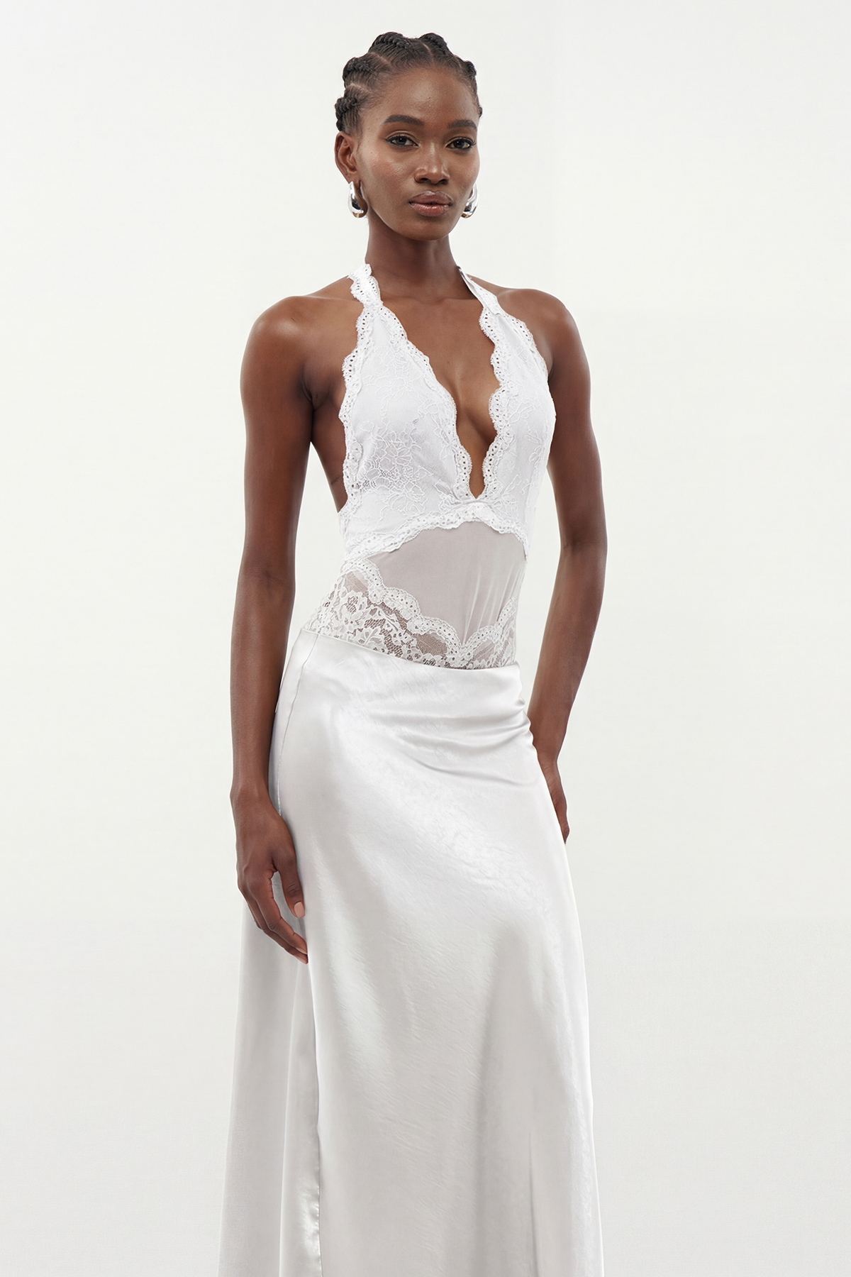 Ermolai Halter Neck Lace Bodysuit In White