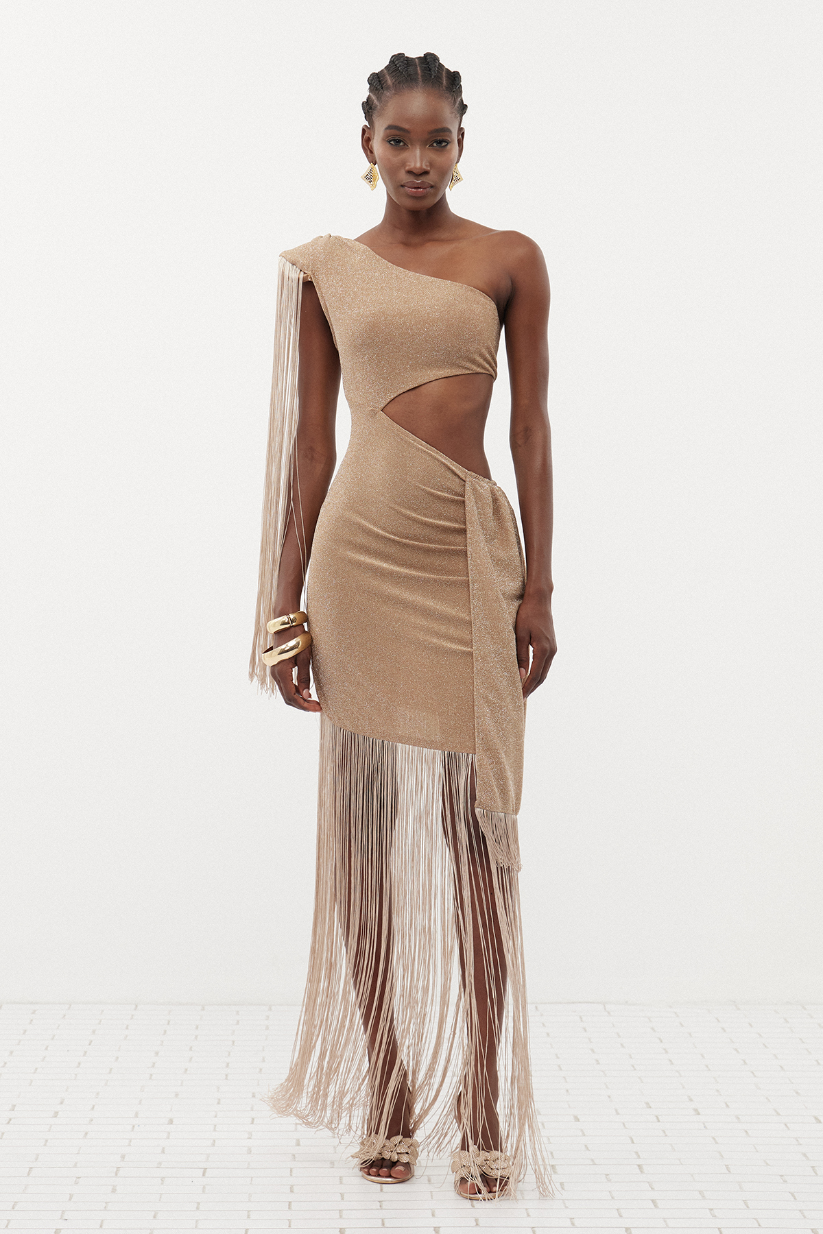 Ernest One Shoulder Fringe Maxi Dress