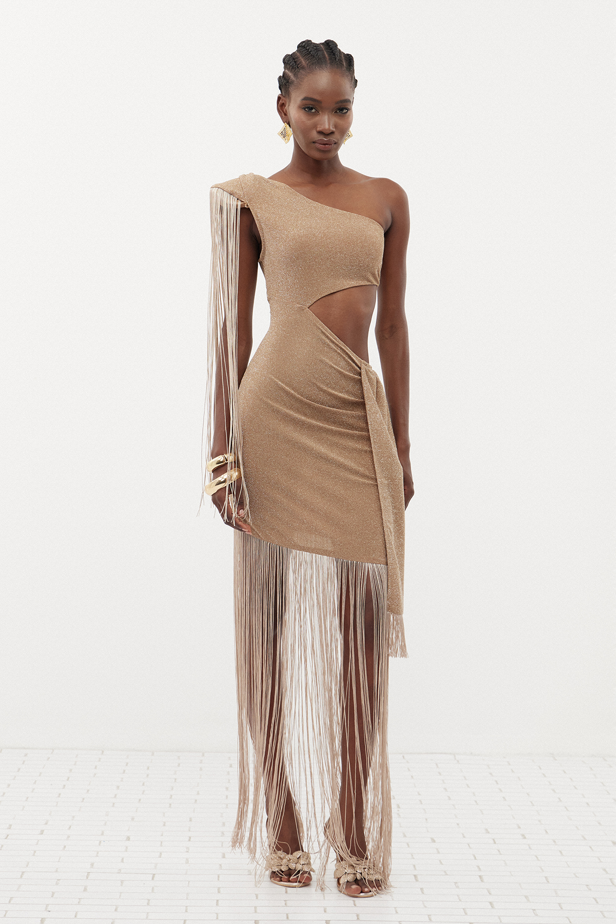 Ernest One Shoulder Fringe Maxi Dress