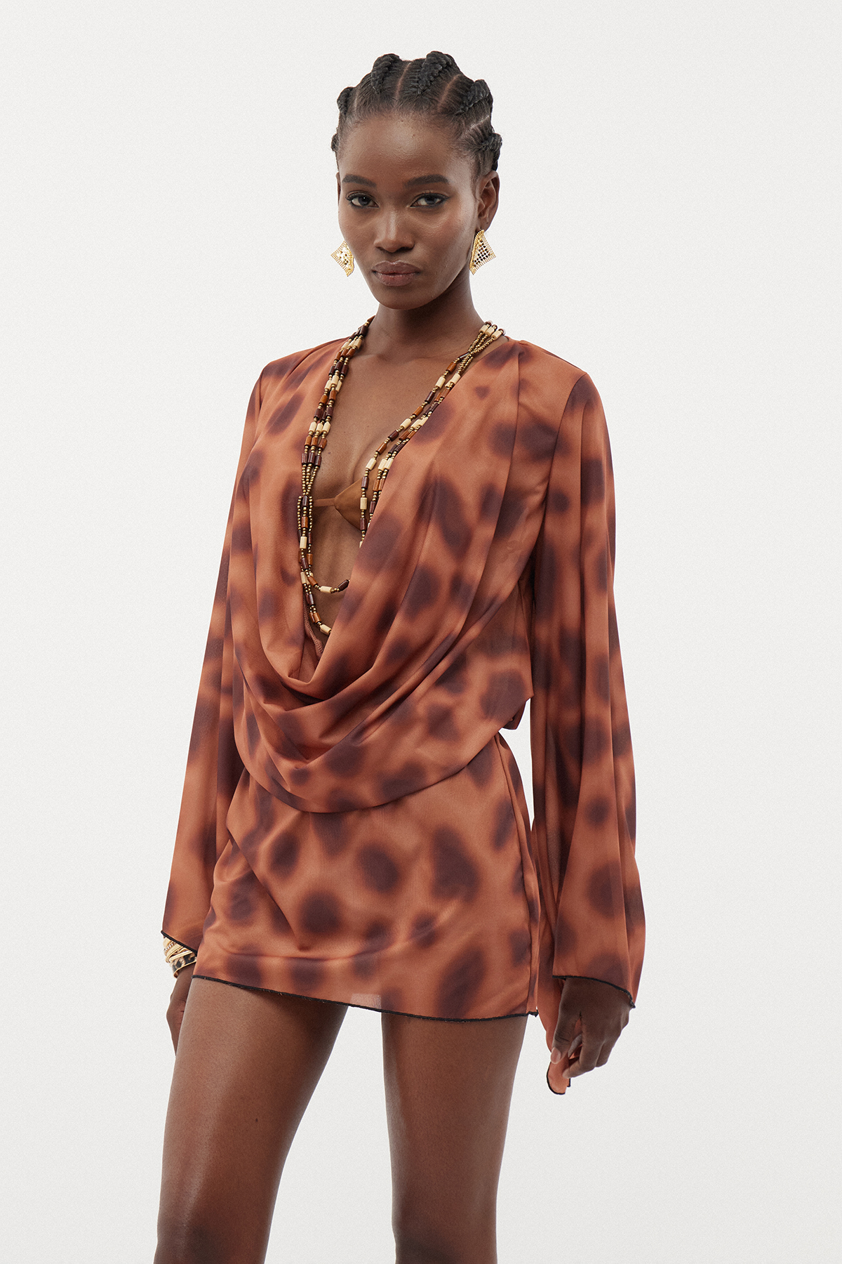 Ernesta Cowl Neck Leopard Mini Dress