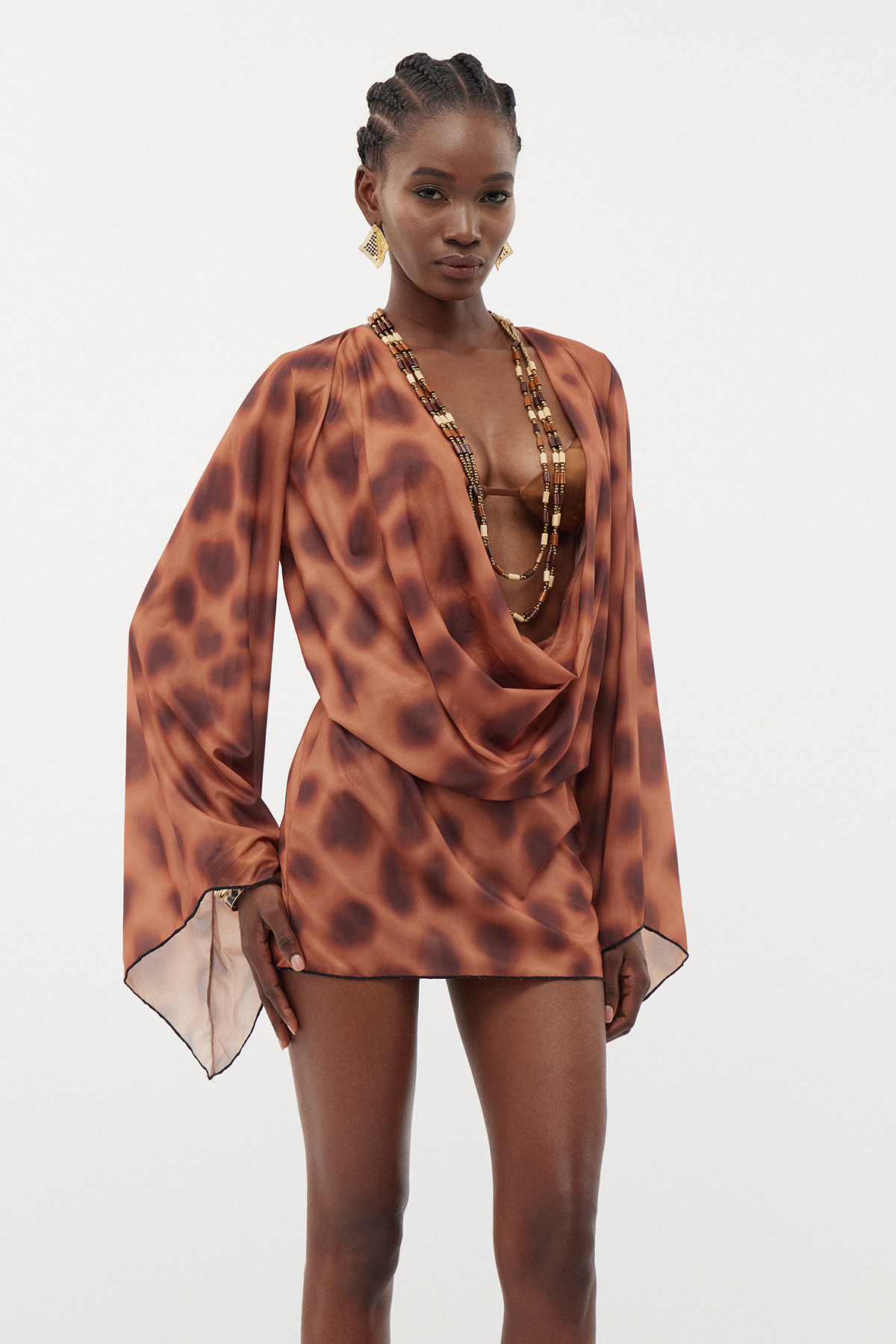 Ernesta Cowl Neck Leopard Mini Dress