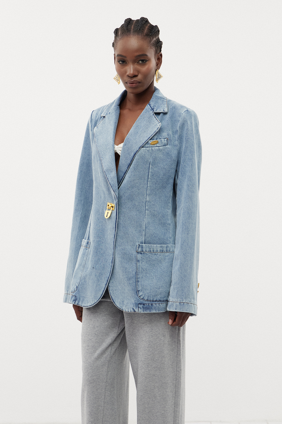 Ernestas Lapel Denim Blazer