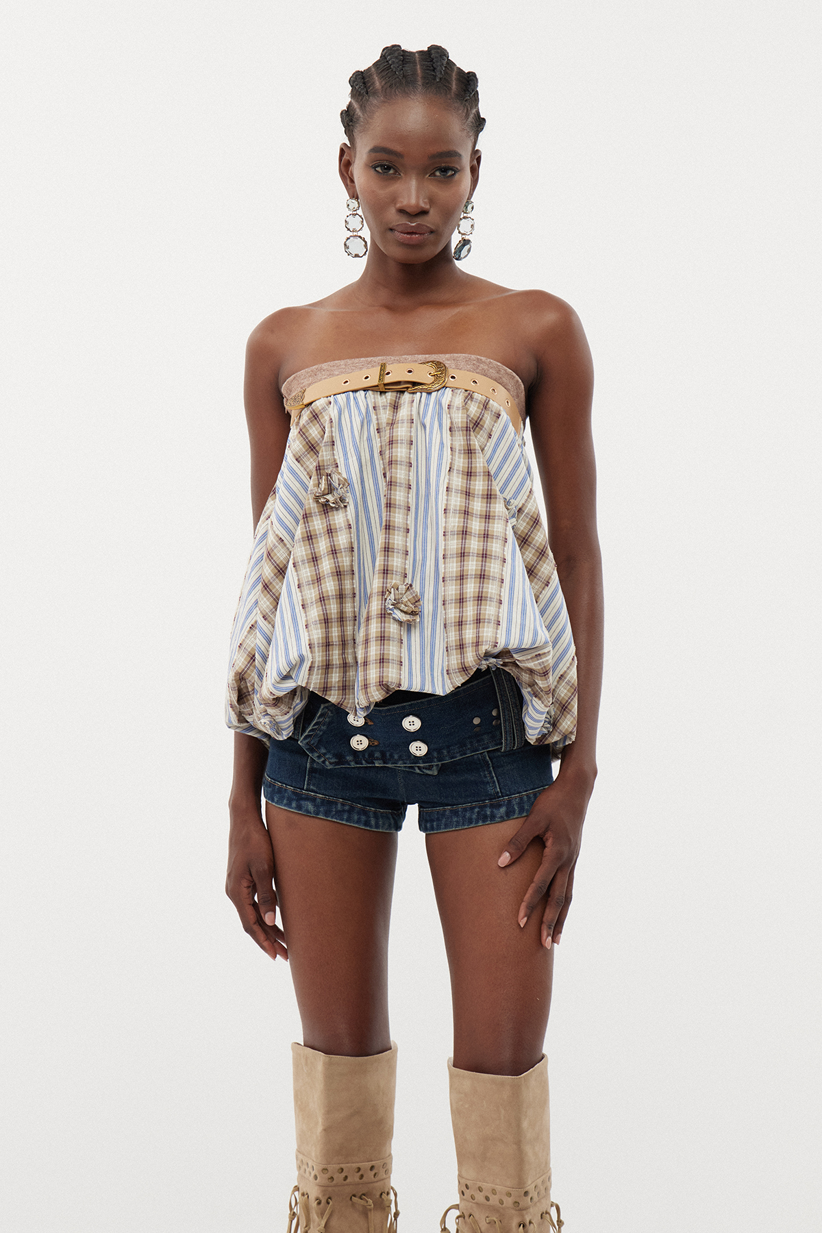 Ernesto Strapless Plaid Top