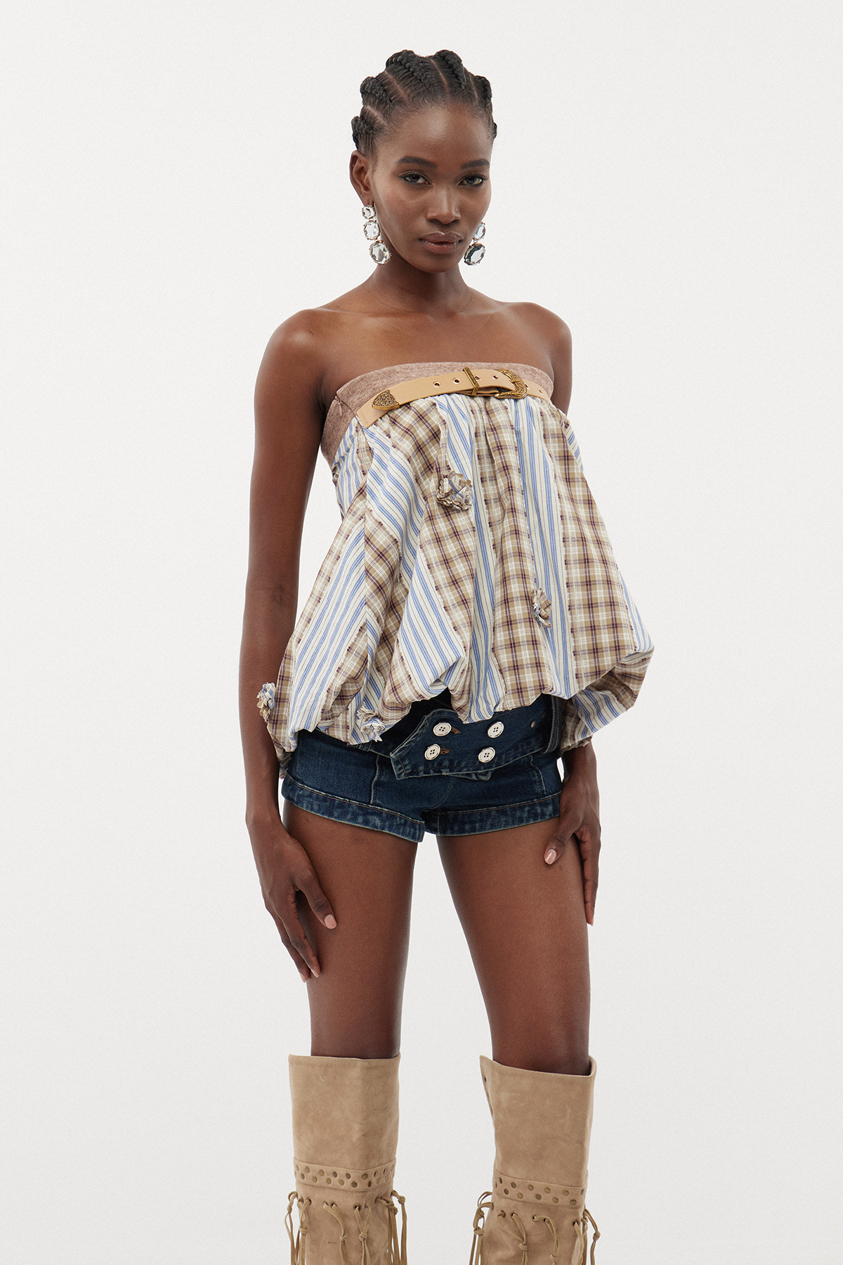 Ernesto Strapless Plaid Top