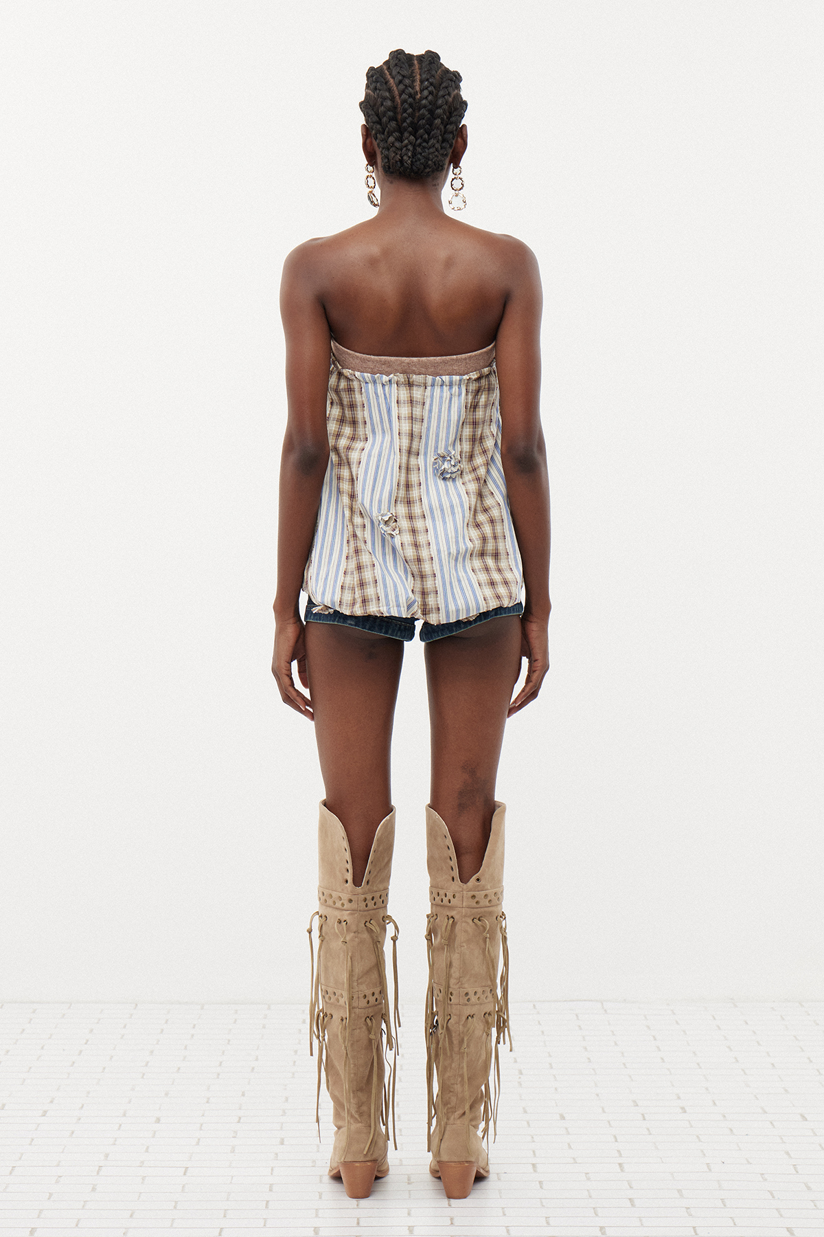 Ernesto Strapless Plaid Top