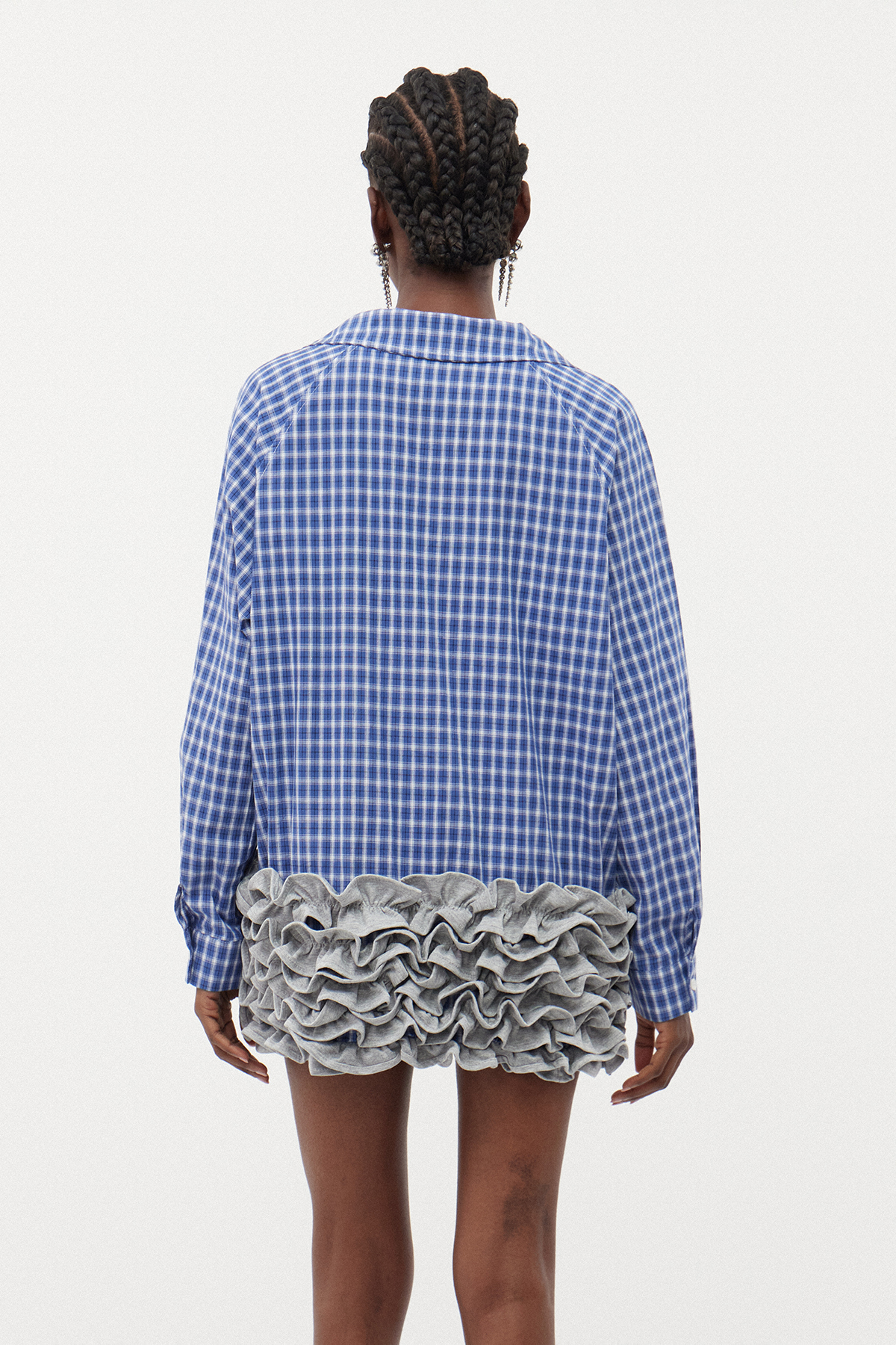 Errol Grid Ruffle Mini Shirt Dress