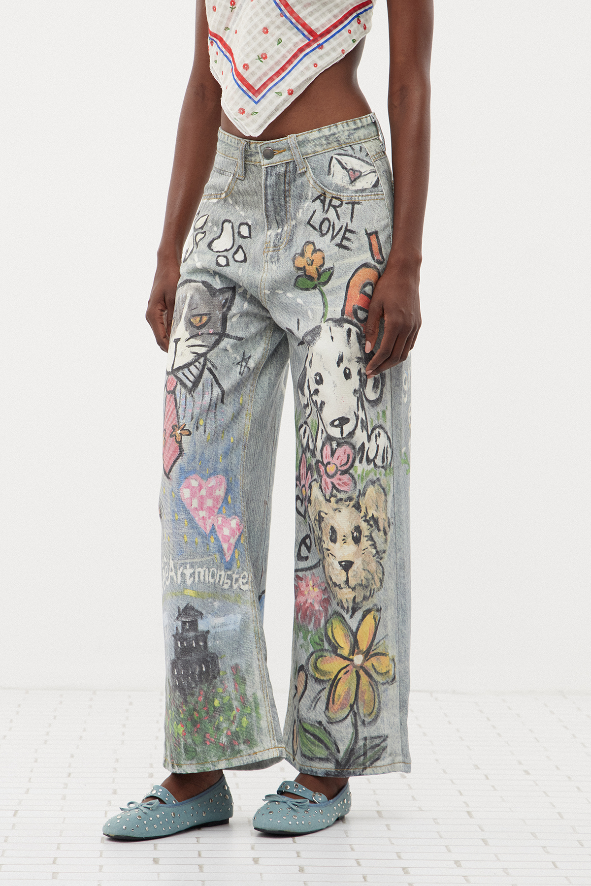 Ersin Bleached Graffiti Jeans