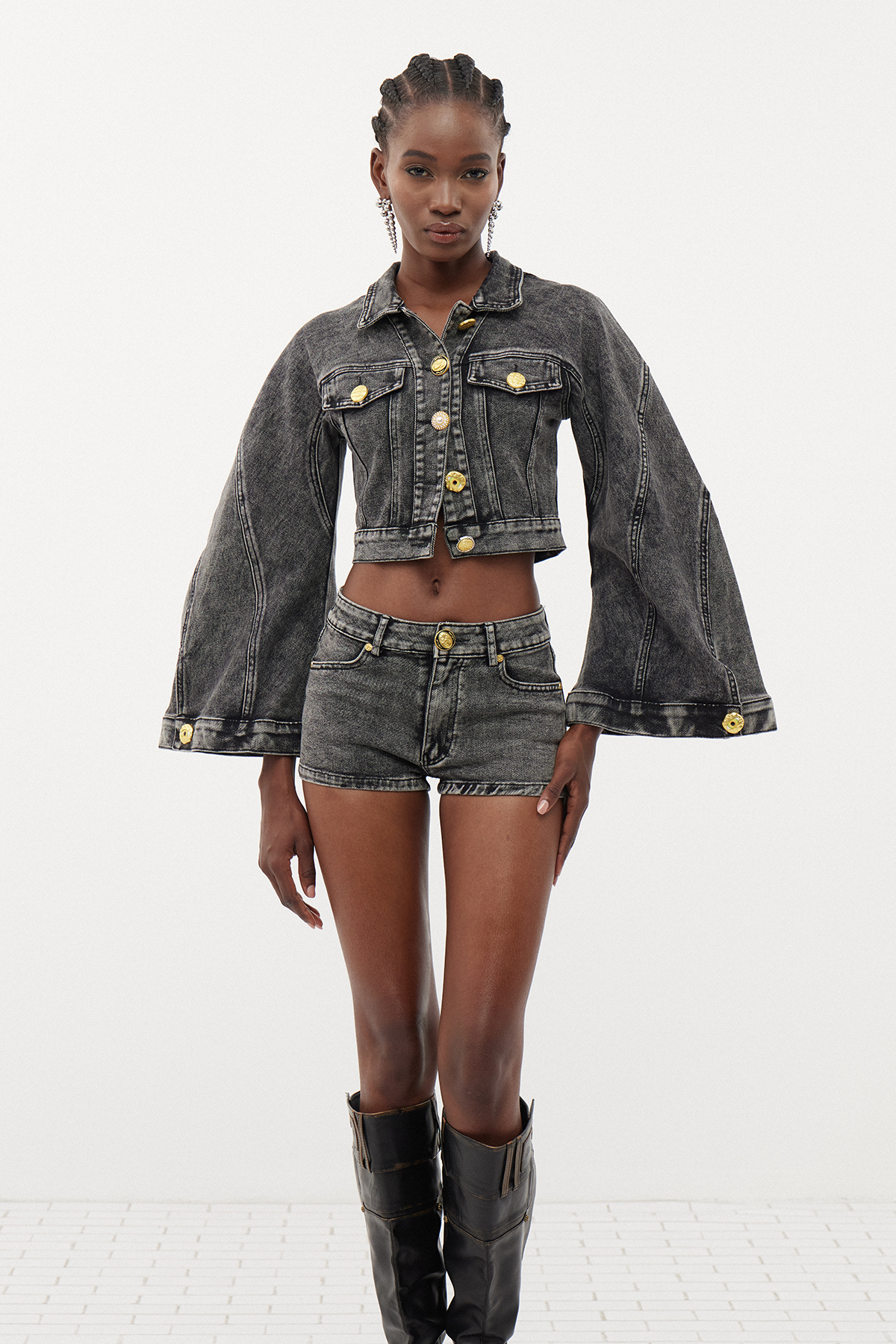 Erva Bell Sleeve Denim Pants Set