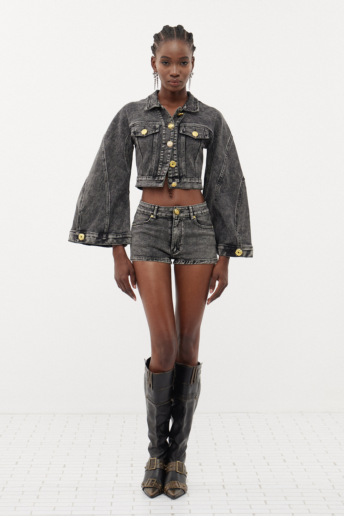 Erva Bell Sleeve Denim Pants Set