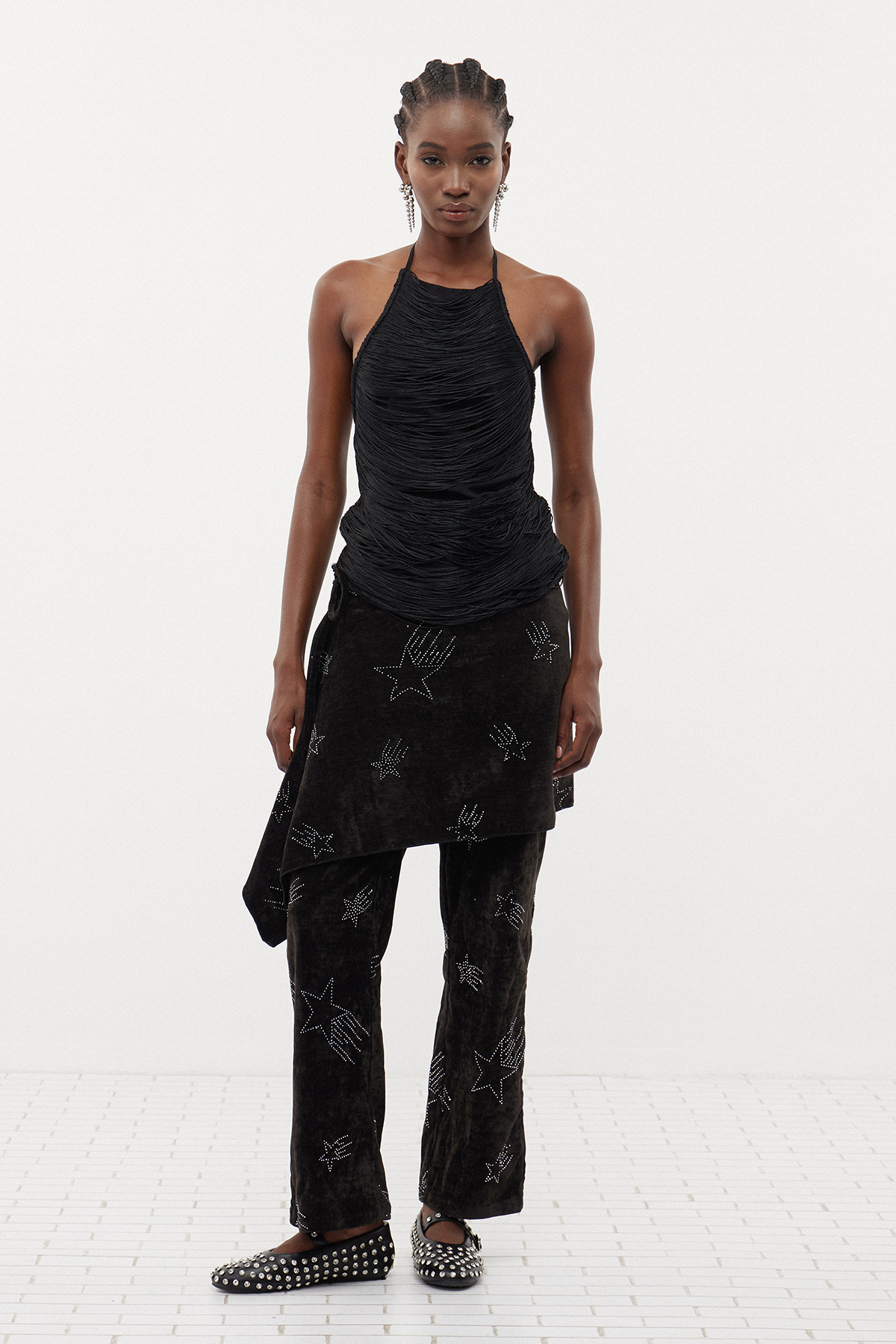 Ervis Rhinestone Asymmetric Pants