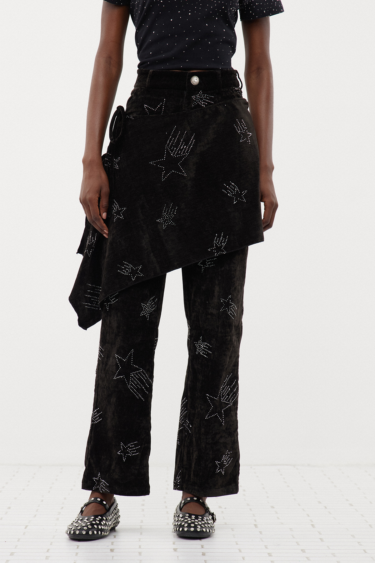 Ervis Rhinestone Asymmetric Pants