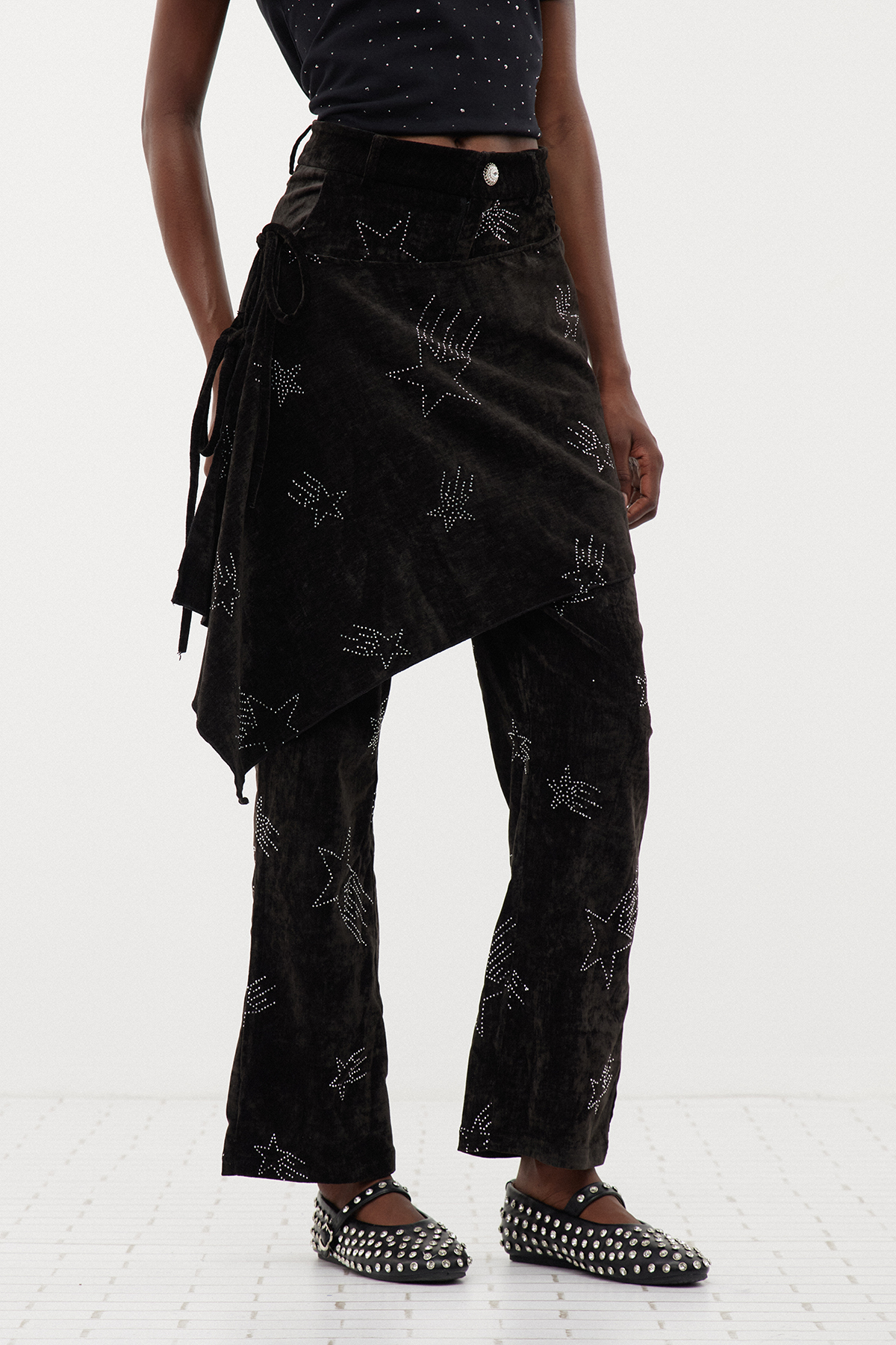 Ervis Rhinestone Asymmetric Pants