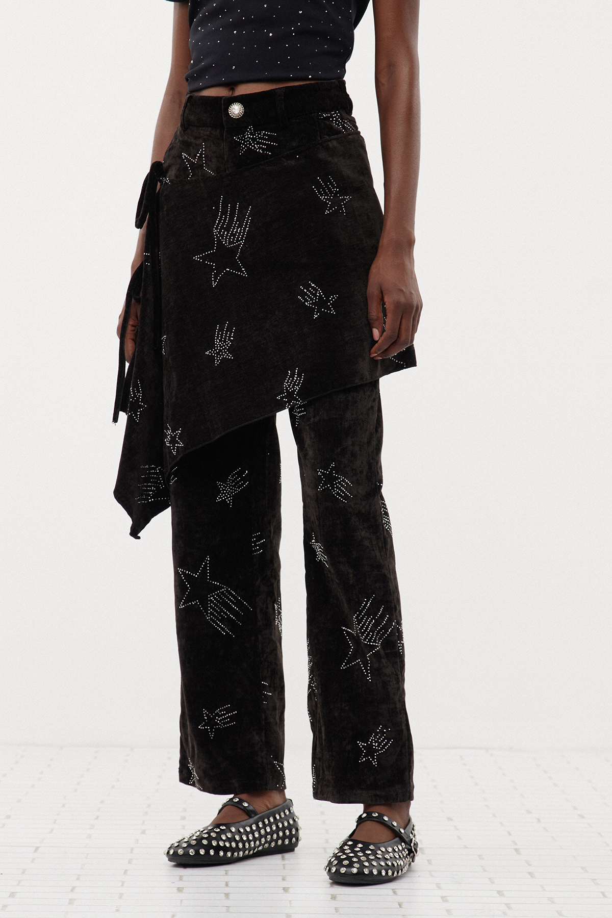 Ervis Rhinestone Asymmetric Pants