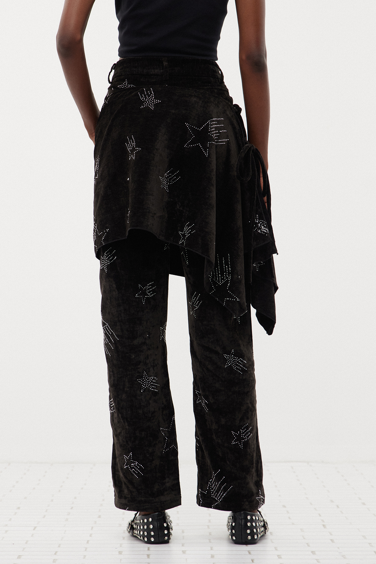 Ervis Rhinestone Asymmetric Pants