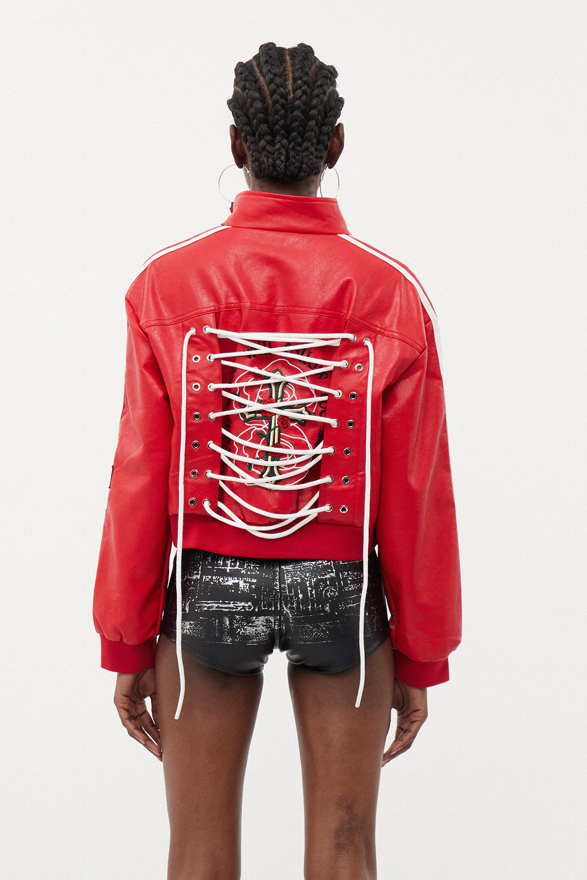 Erwan Stripe Leather Crop Jacket