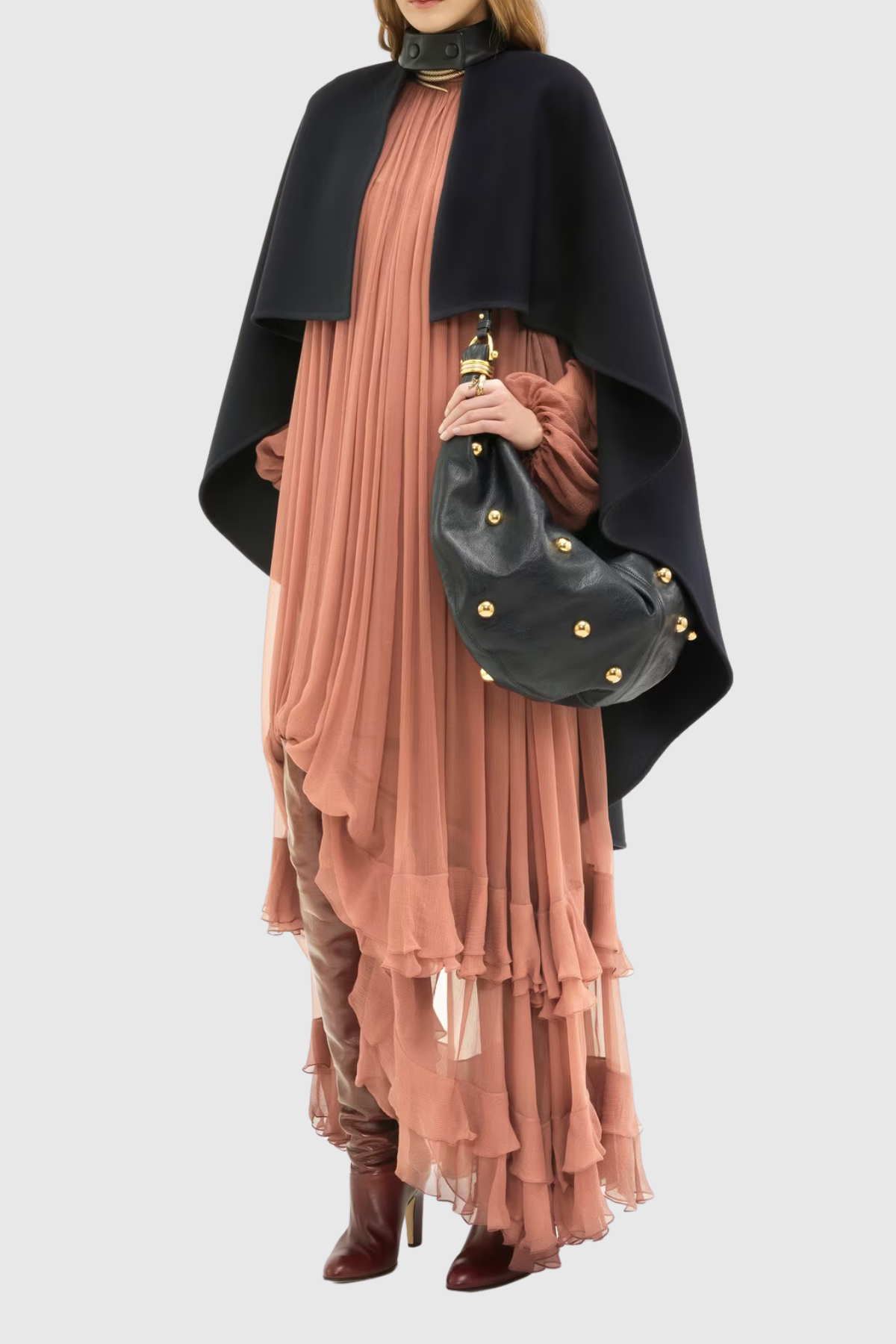 Eshe High Neck Mesh Tiered Maxi Dress