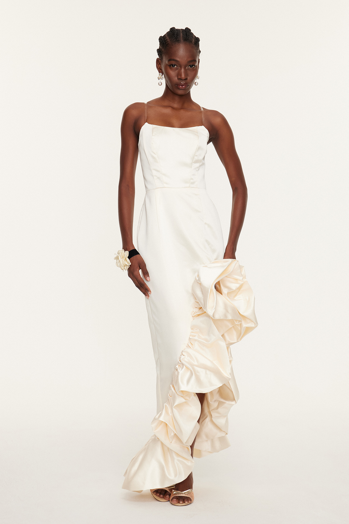 Eskandar Strapless Asymmetric Satin Maxi Dress