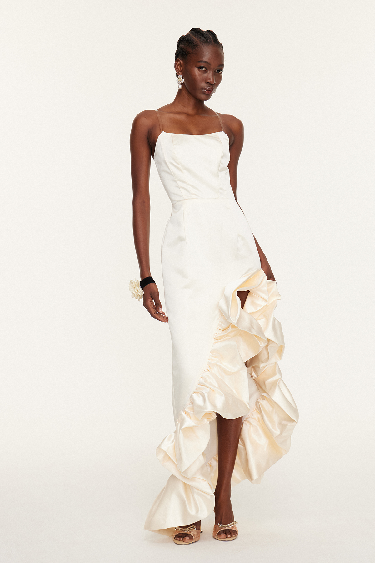 Eskandar Strapless Asymmetric Satin Maxi Dress