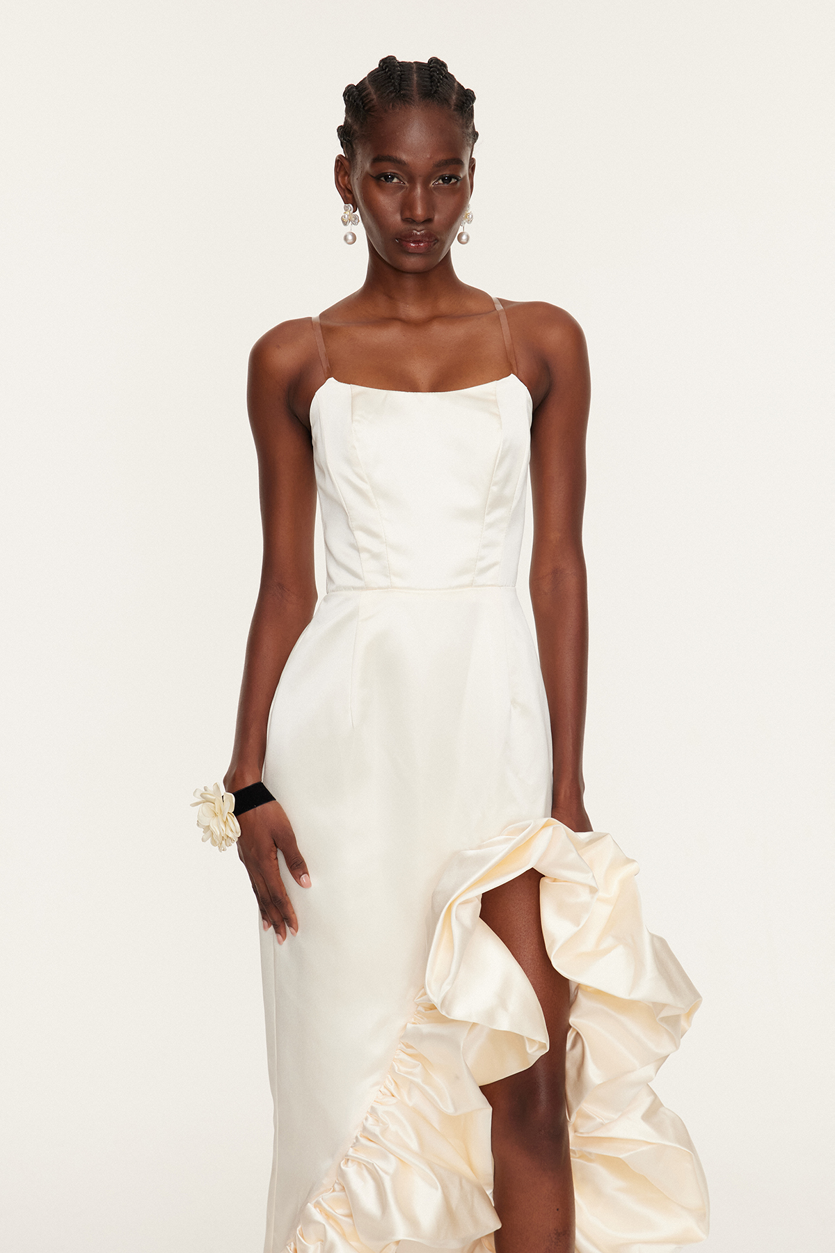 Eskandar Strapless Asymmetric Satin Maxi Dress