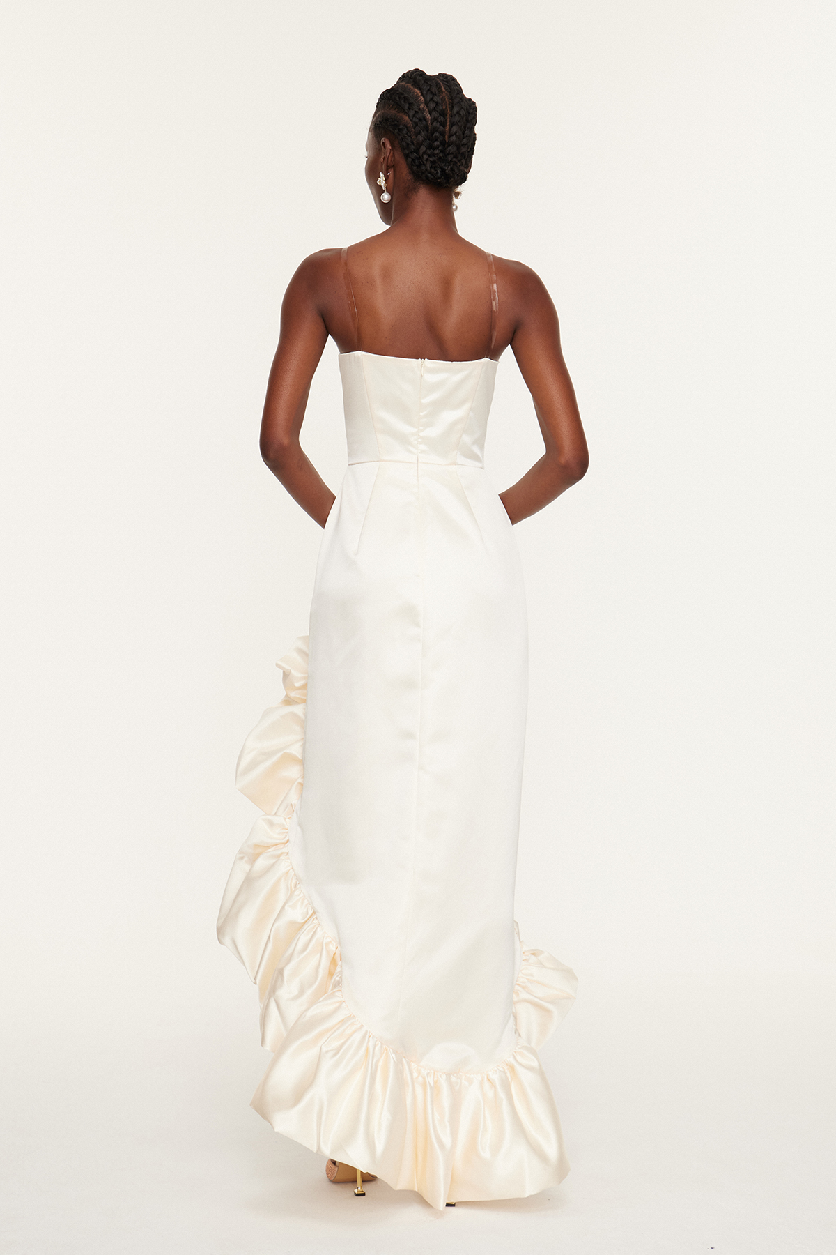 Eskandar Strapless Asymmetric Satin Maxi Dress