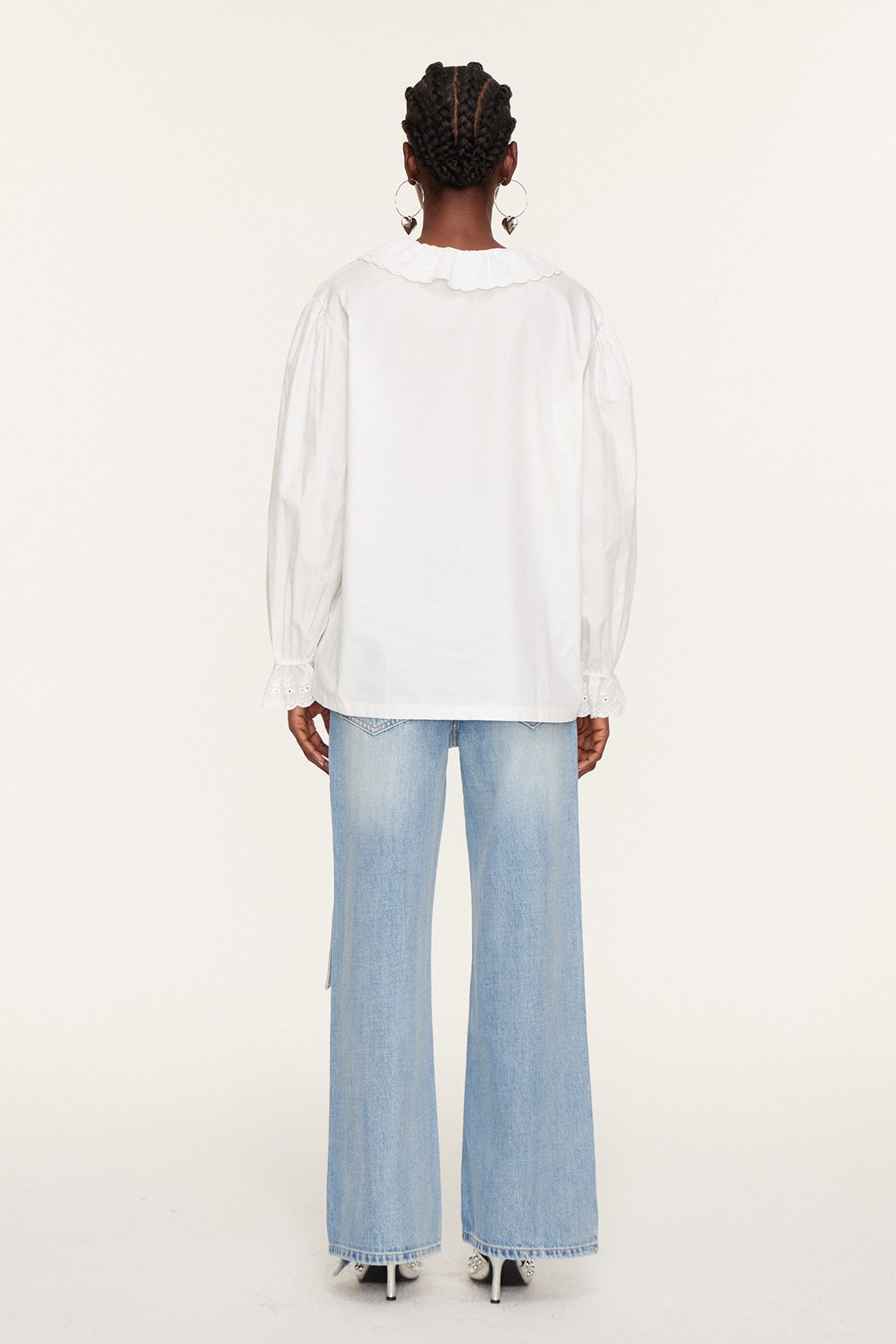 Eslem V Neck Ruffle Embroidered Shirt