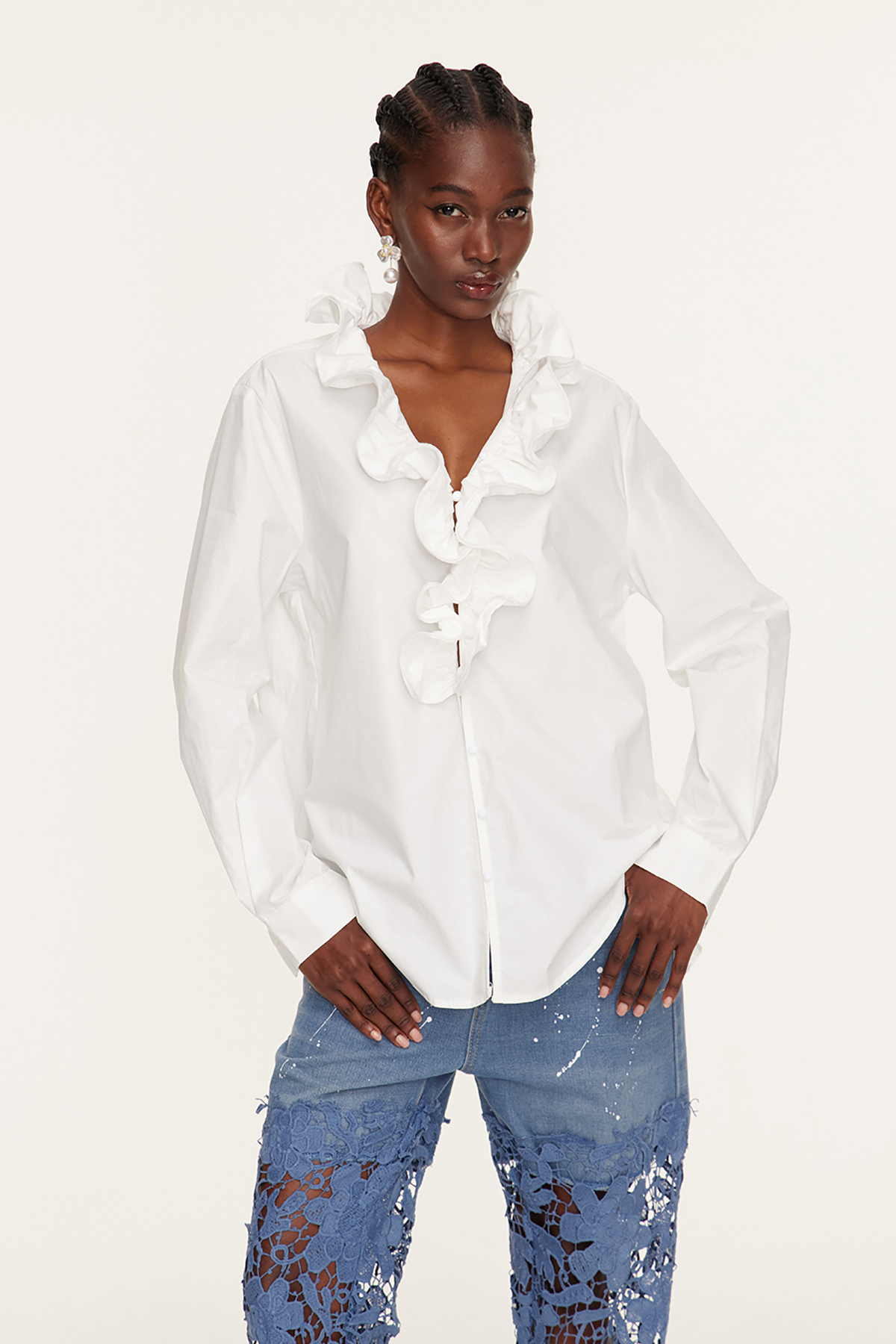 Eslem V Neck Ruffle Shirt