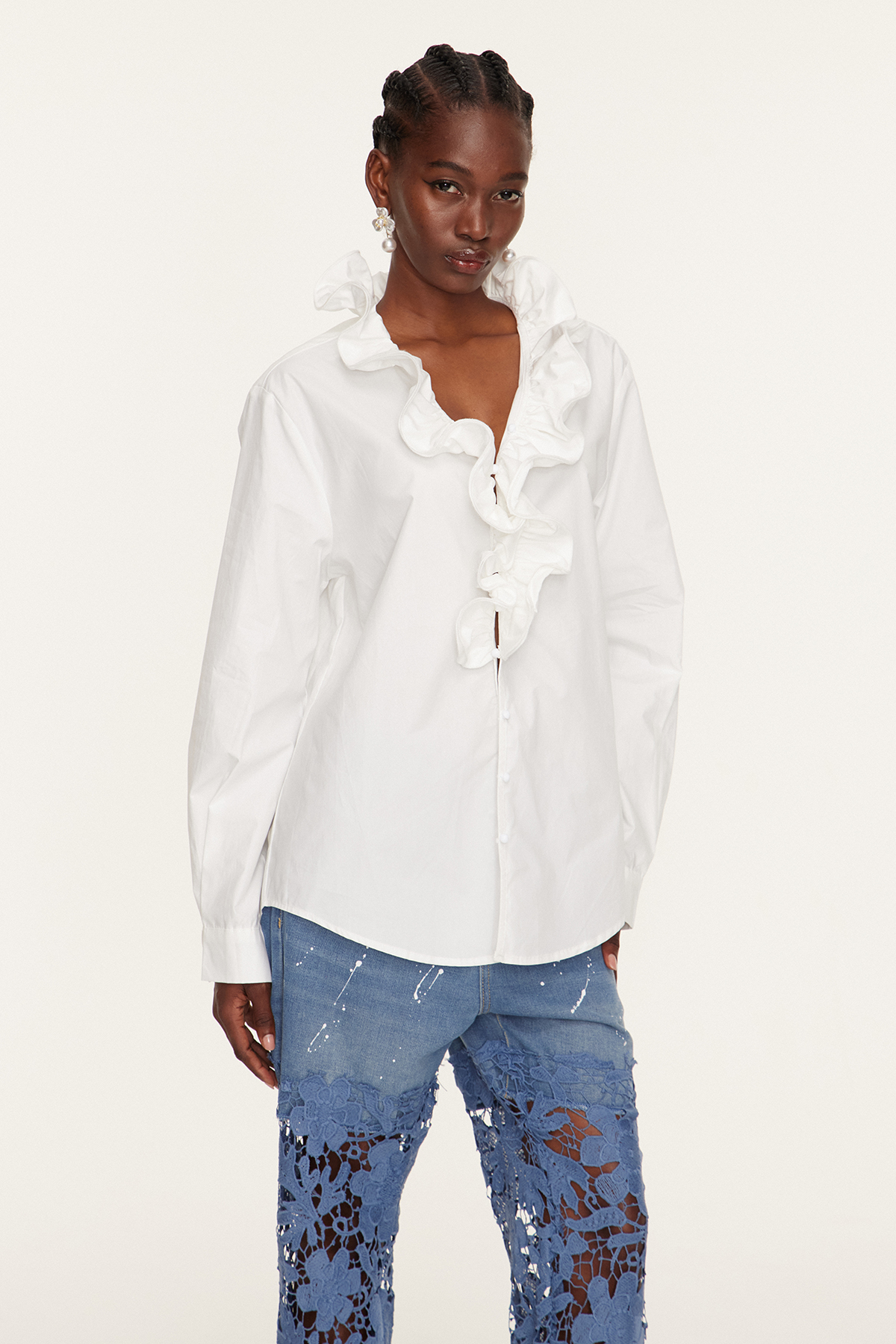 Eslem V Neck Ruffle Shirt