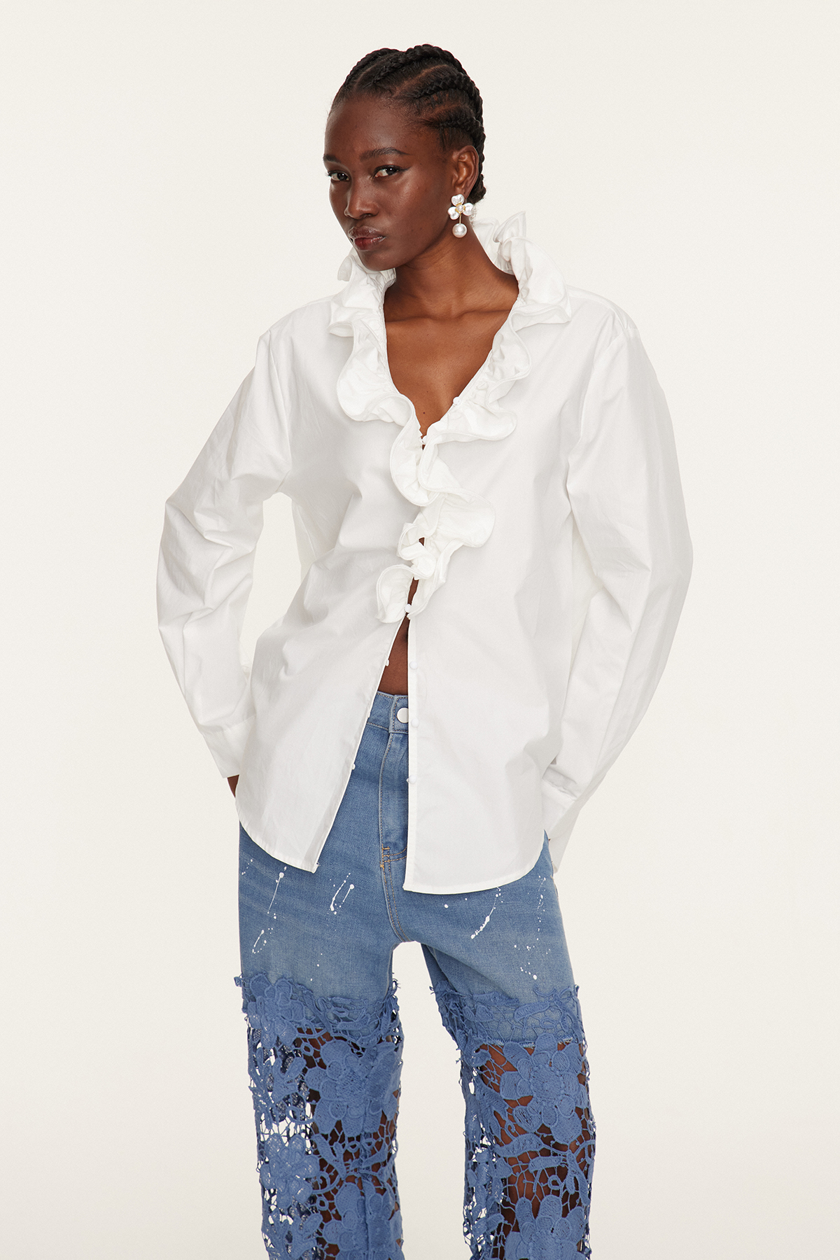 Eslem V Neck Ruffle Shirt