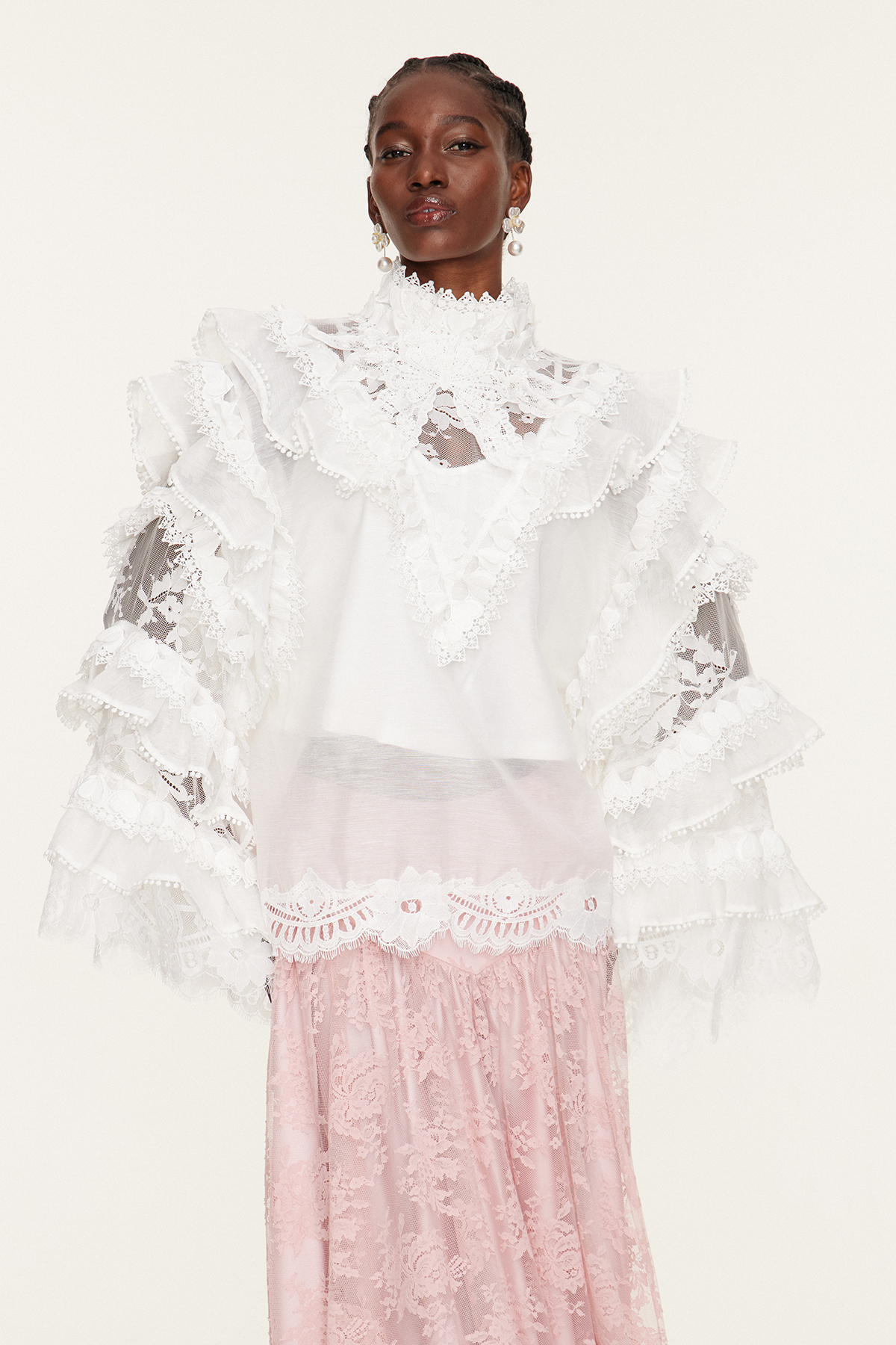 Esma Bell Sleeve Ruffle Mesh Shirt