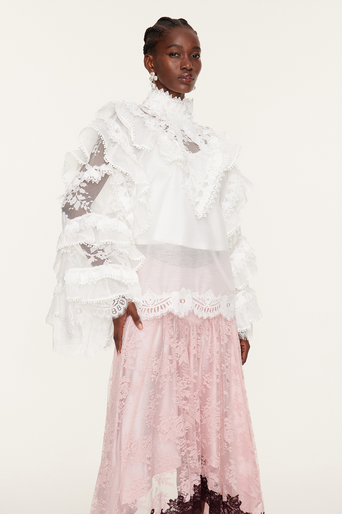 Esma Bell Sleeve Ruffle Mesh Shirt