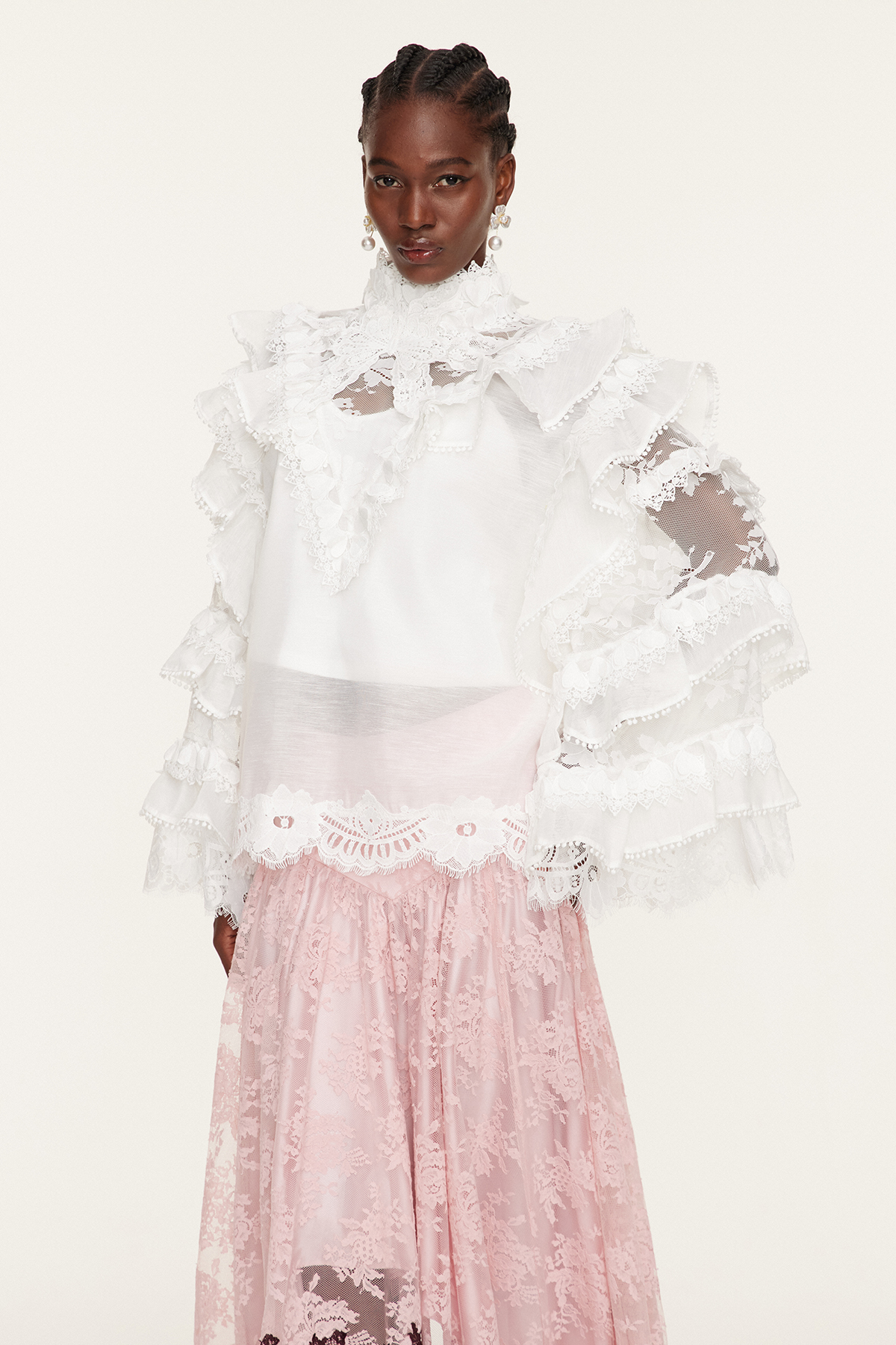 Esma Bell Sleeve Ruffle Mesh Shirt