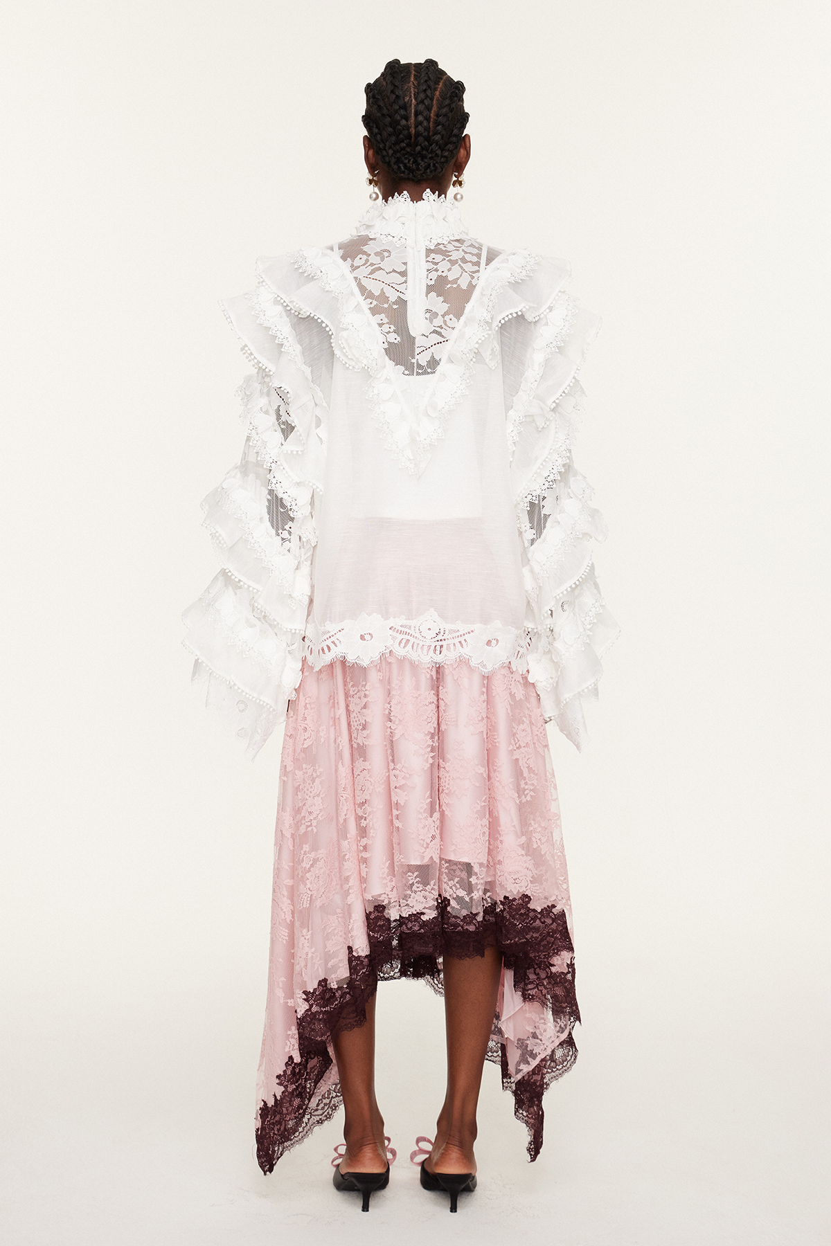 Esma Bell Sleeve Ruffle Mesh Shirt