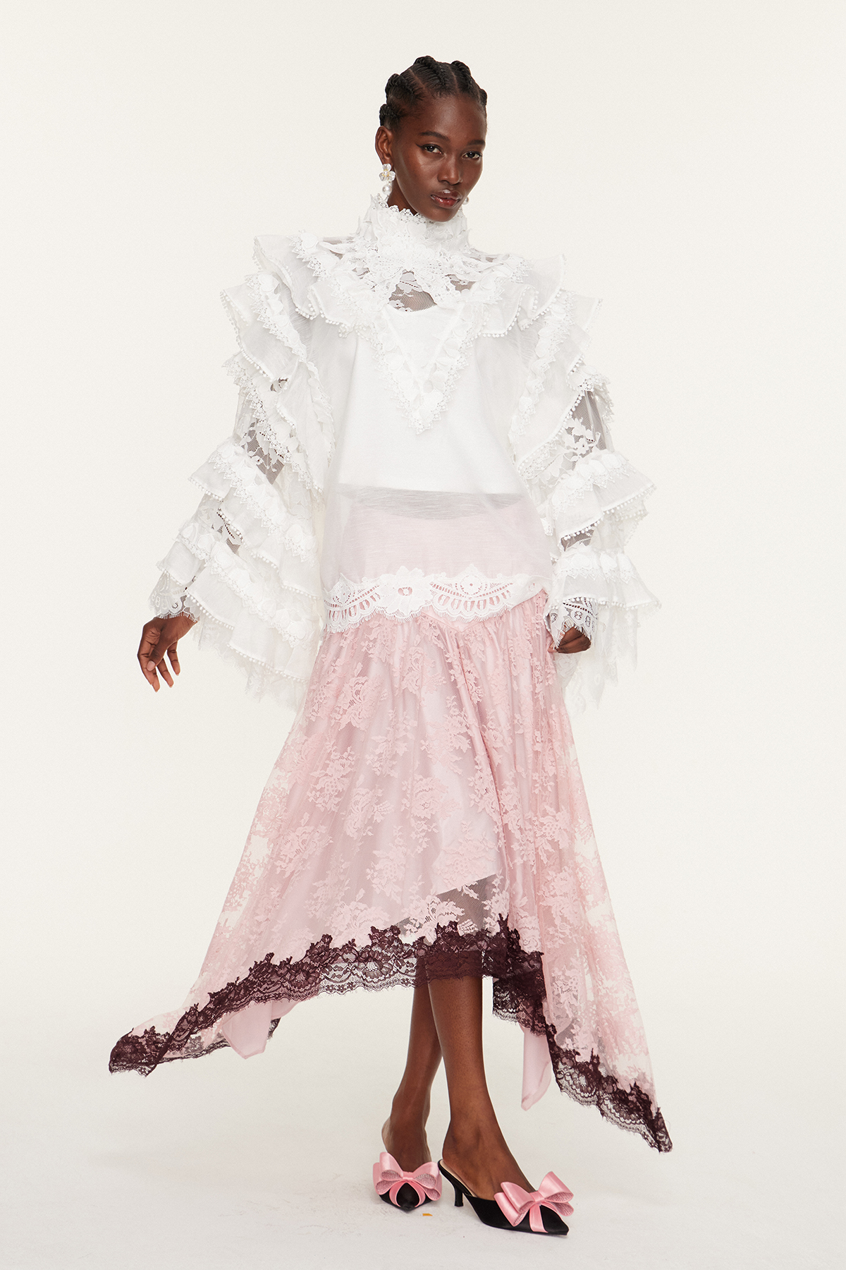 Esma Bell Sleeve Ruffle Mesh Shirt