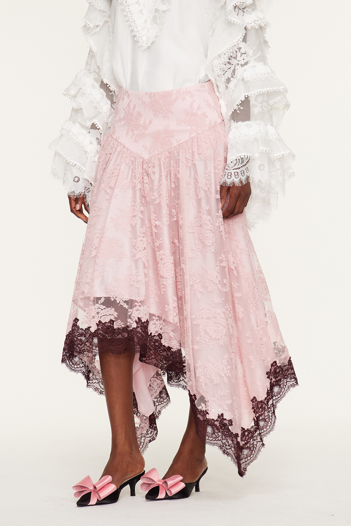 Esmae Asymmetric Lace Midi Skirt