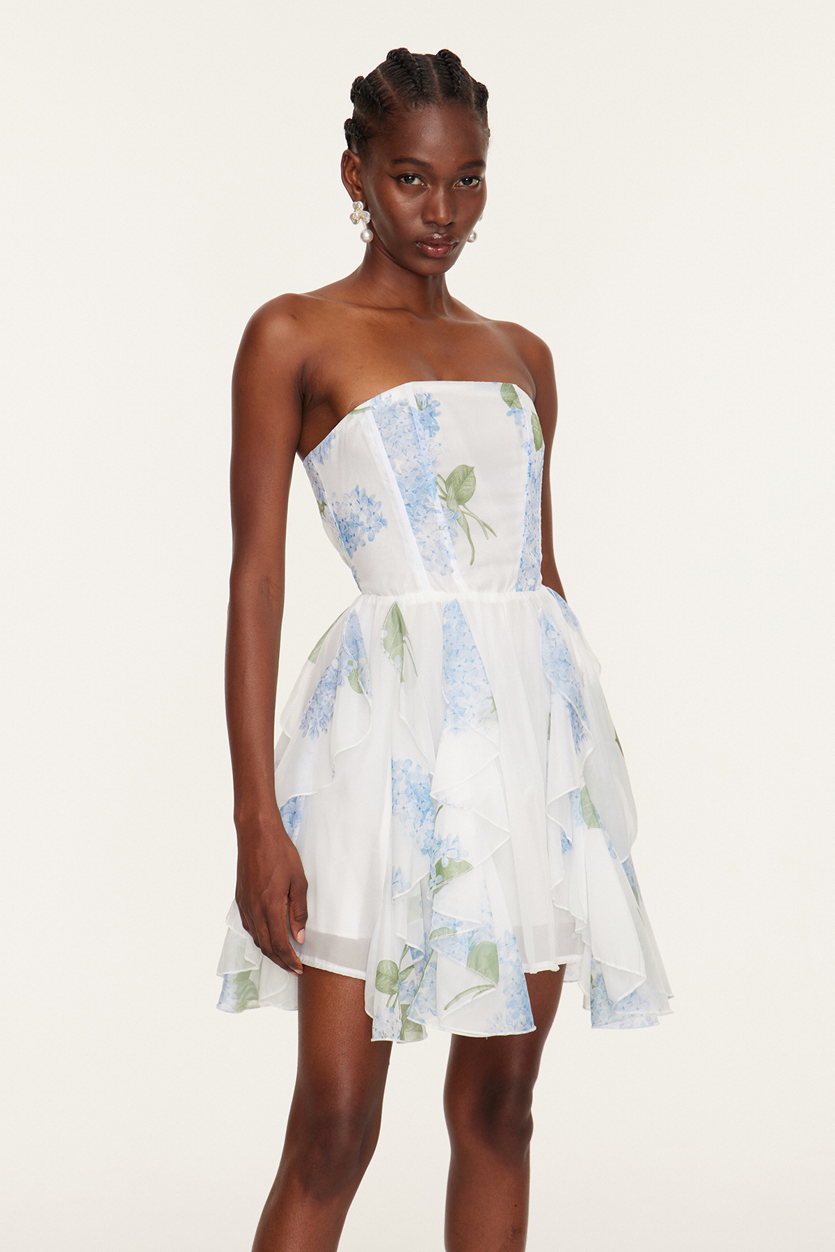 Esmail Floral Ruffle Mesh Mini Dress