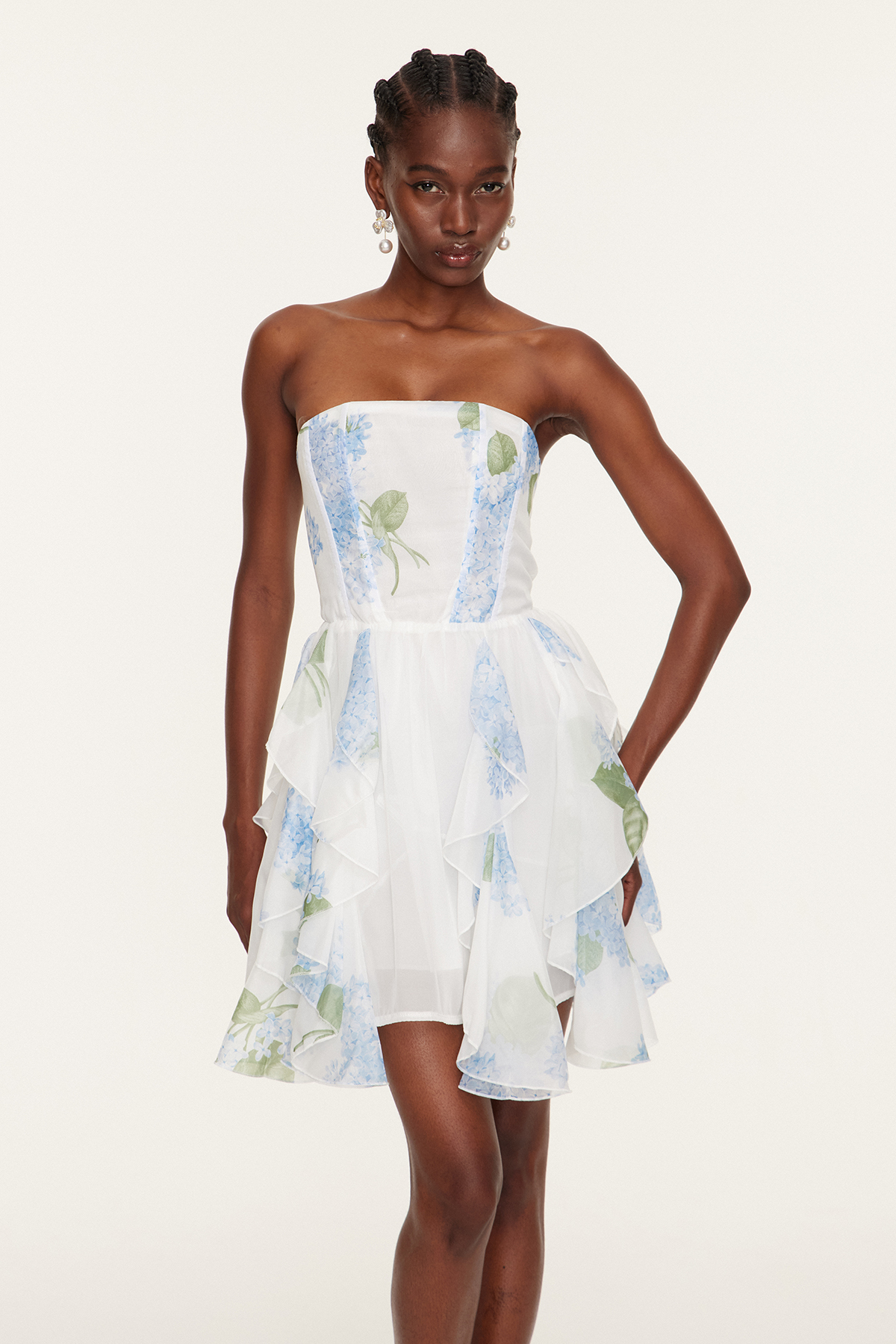 Esmail Floral Ruffle Mesh Mini Dress