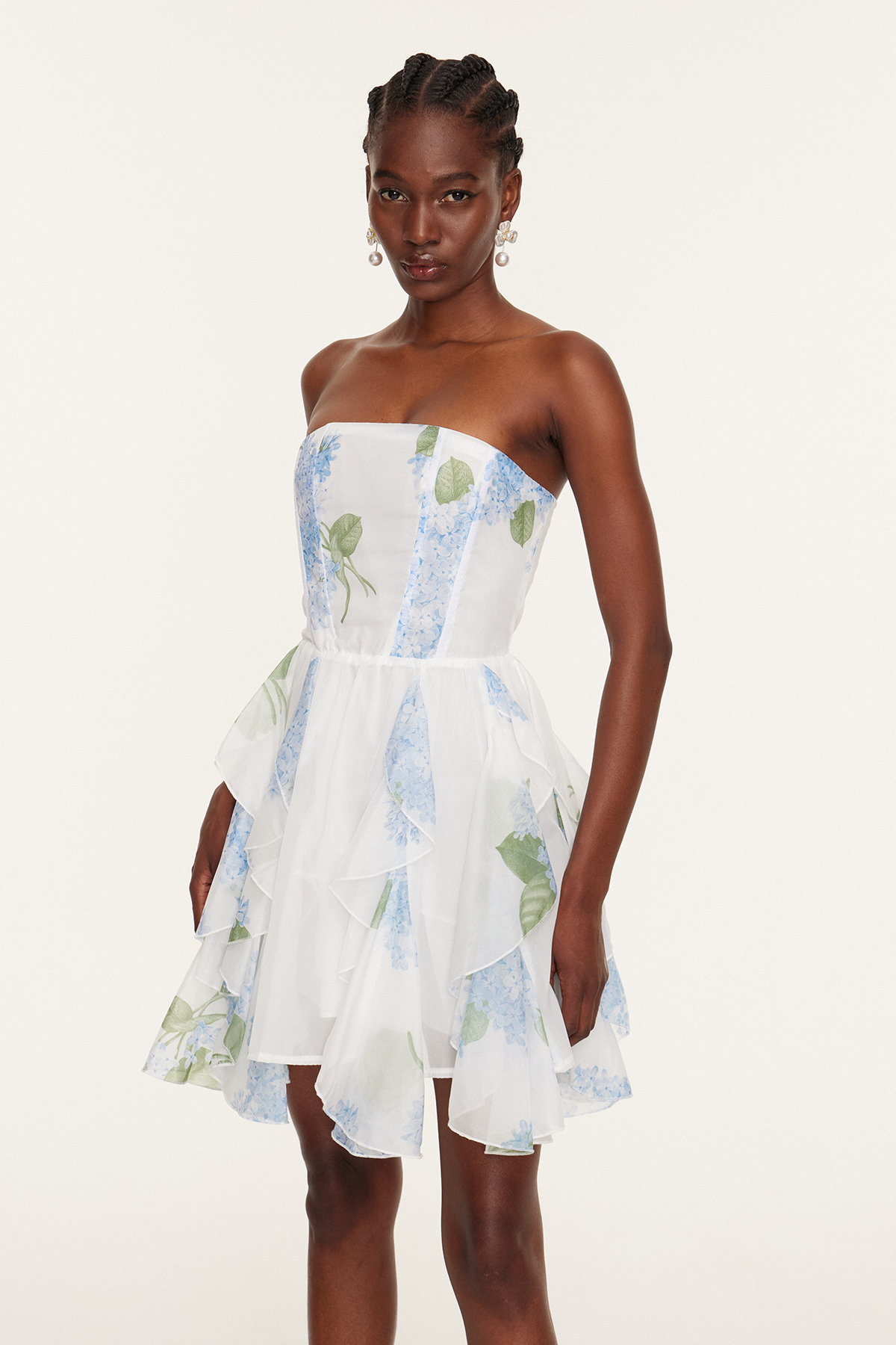 Esmail Floral Ruffle Mesh Mini Dress