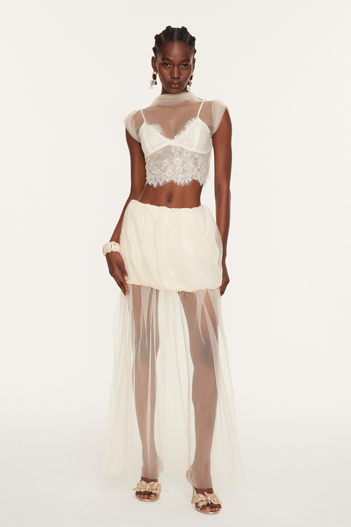 Esmat Mesh Lace Ruch Skirt Set