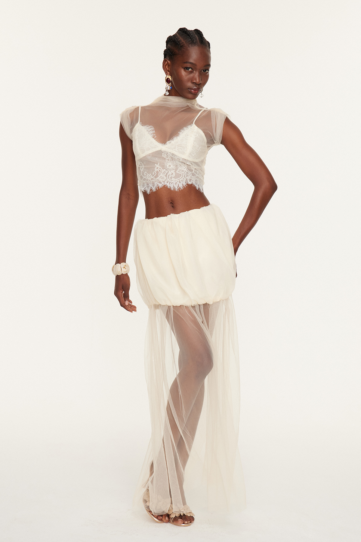 Esmat Mesh Lace Ruch Skirt Set