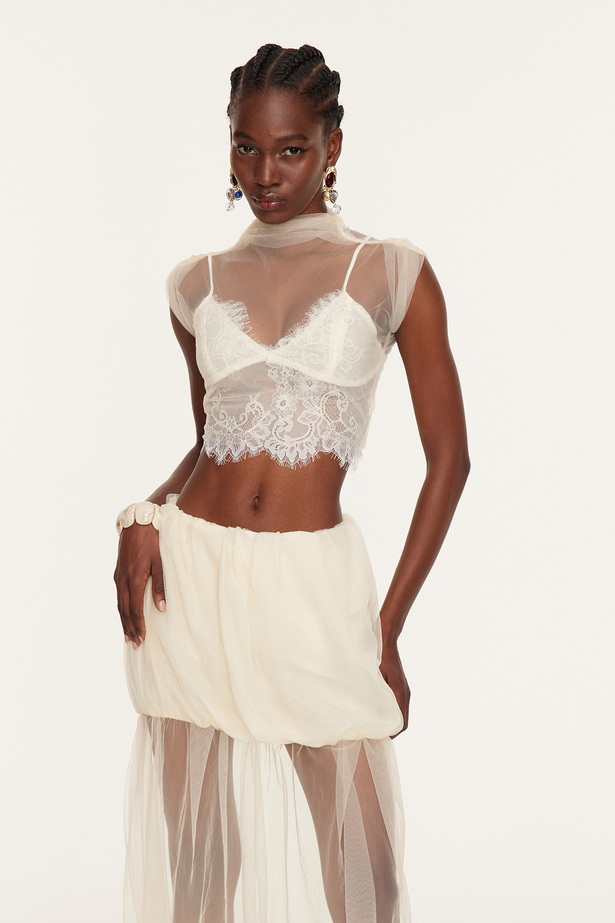 Esmat Mesh Lace Ruch Skirt Set
