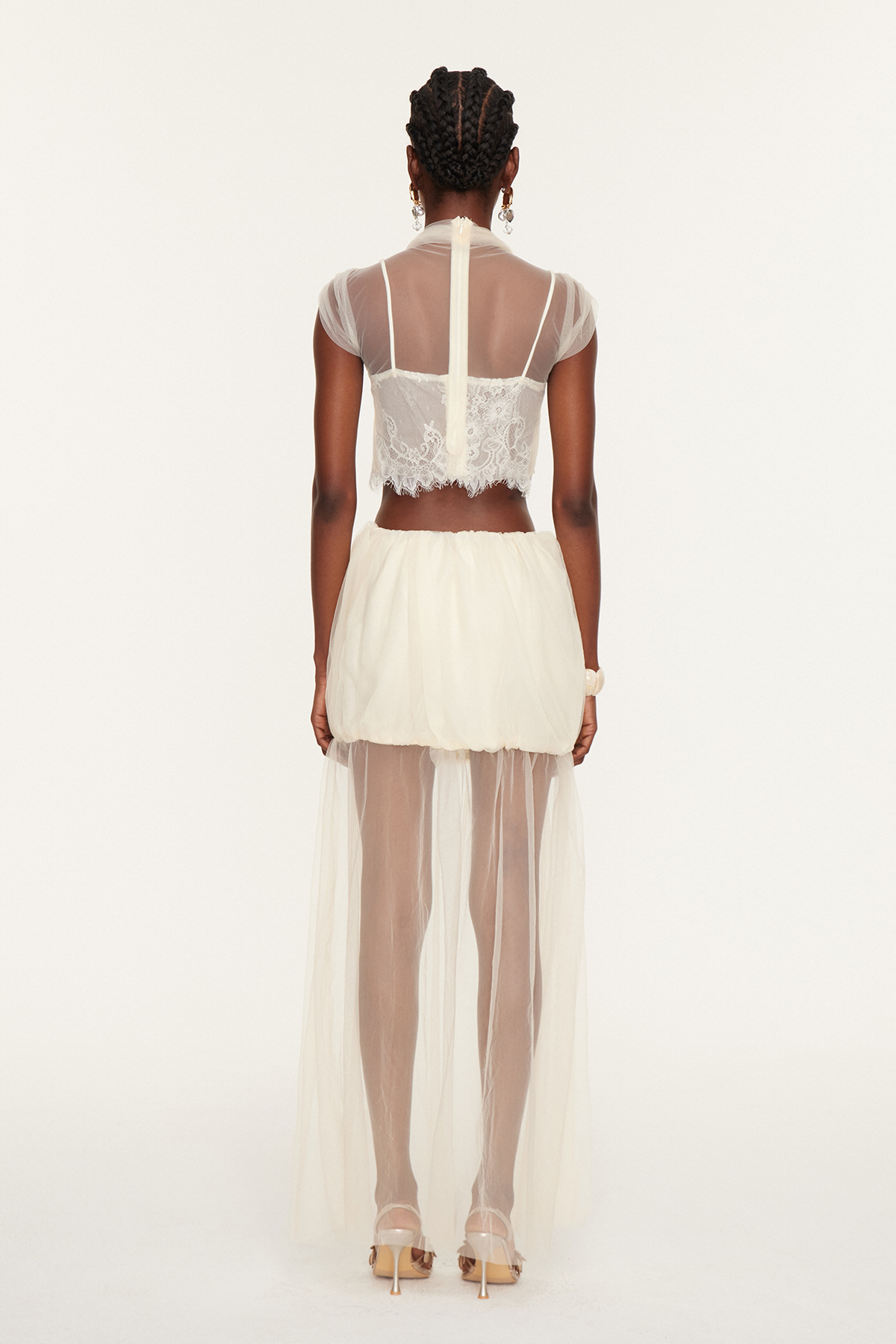 Esmat Mesh Lace Ruch Skirt Set